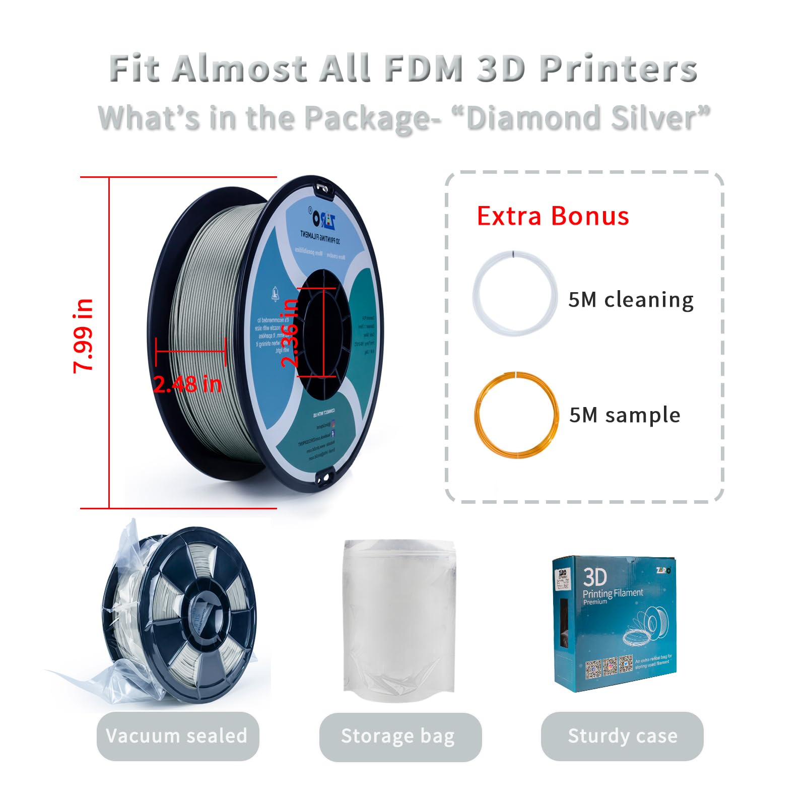 Ziro Shiny Sparkle Pla Filament With Glitter, Shining 3D Printer Pla Filament 1.75Mm, Diamond Series 1.75 1Kg/2.2Lbs Spool, Neat