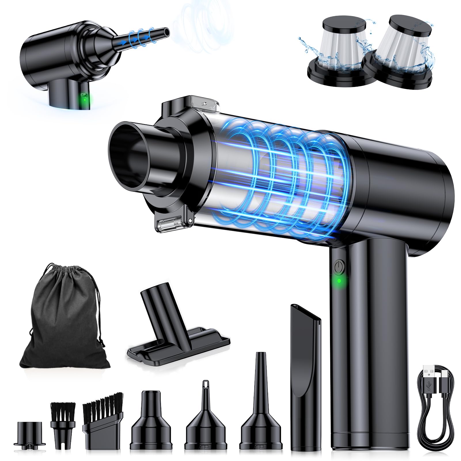 MZHSMZHR Car Vacuum Portable Cordless, 35000Pa High Power Brushless Motor Handheld Vacuum, 6-in-1 Rechargeable Mini Cleaner with