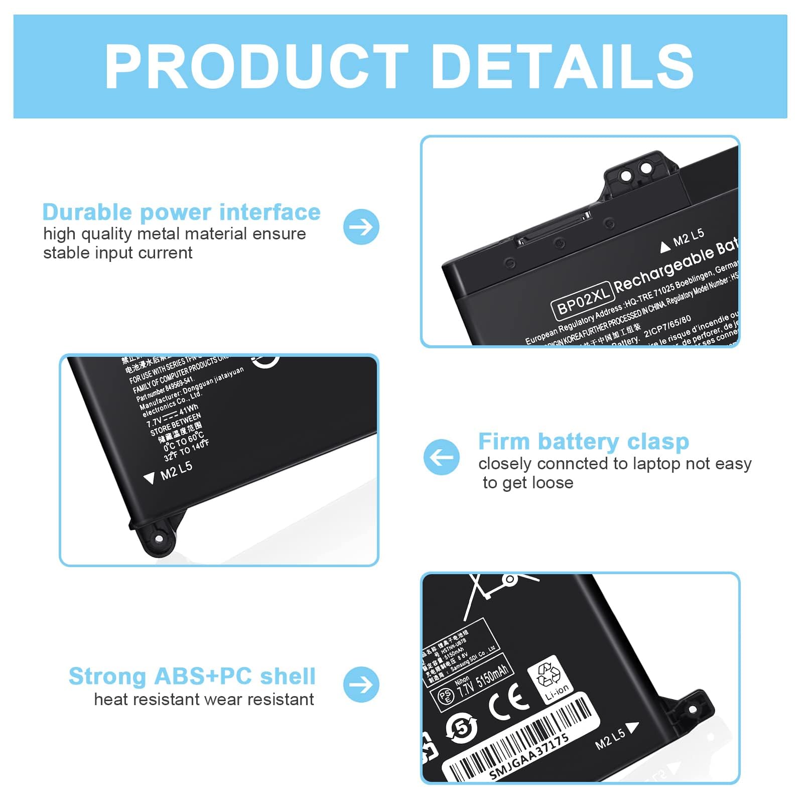 New Replacement Bpo2Xl Bp02Xl 849909 850 Rechargeable Battery For Hp Notebook Pc 15 Au 15 Aw Series 15 Au063Nr 15 Au057Cl 15 Au0