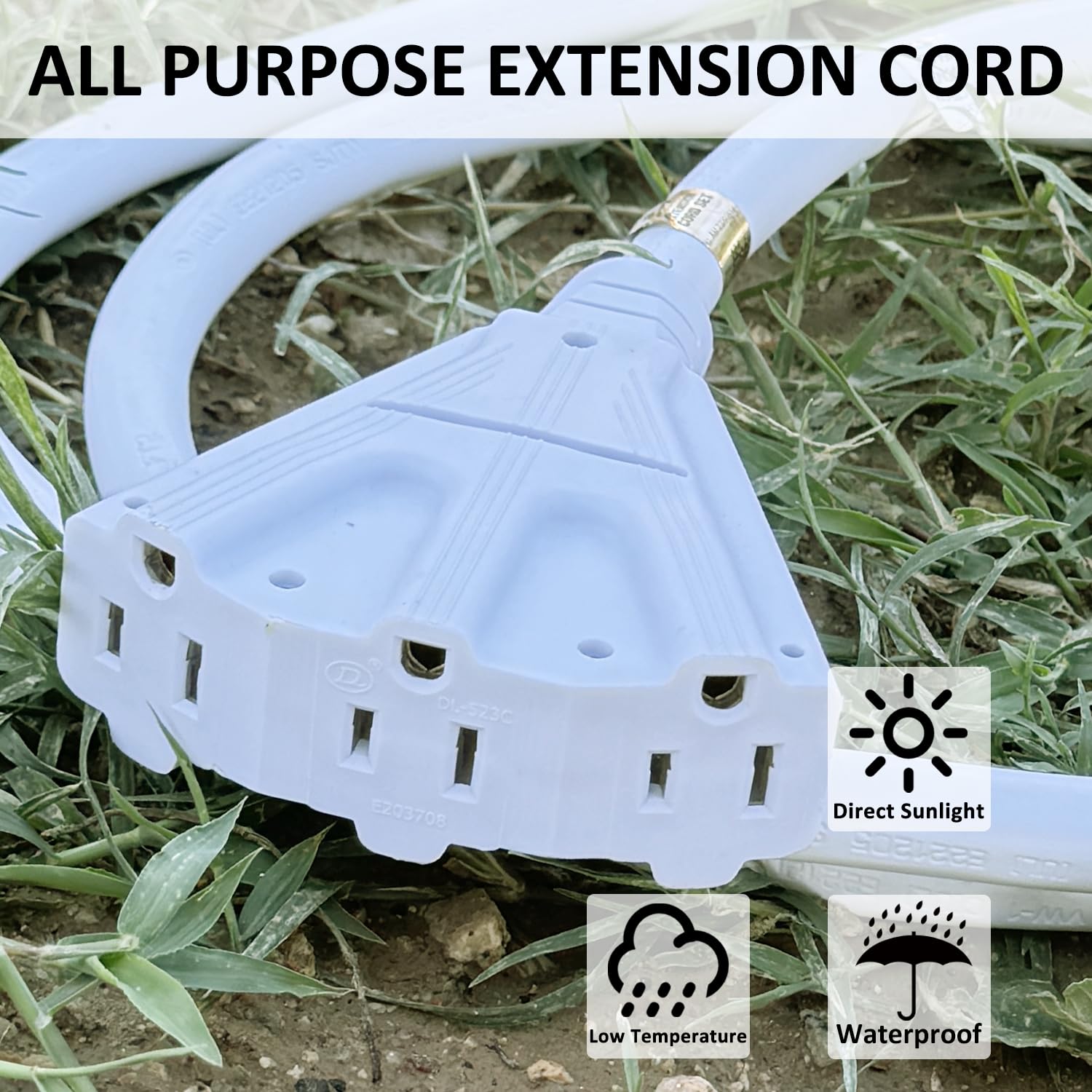 Yojoe 3 Outlets Indoor Outdoor Extension Cord, 3 Prong 15A Weatherproof Power Cord Multiple Outlets, 10 Gauge Heavy Duty 12 Ft W
