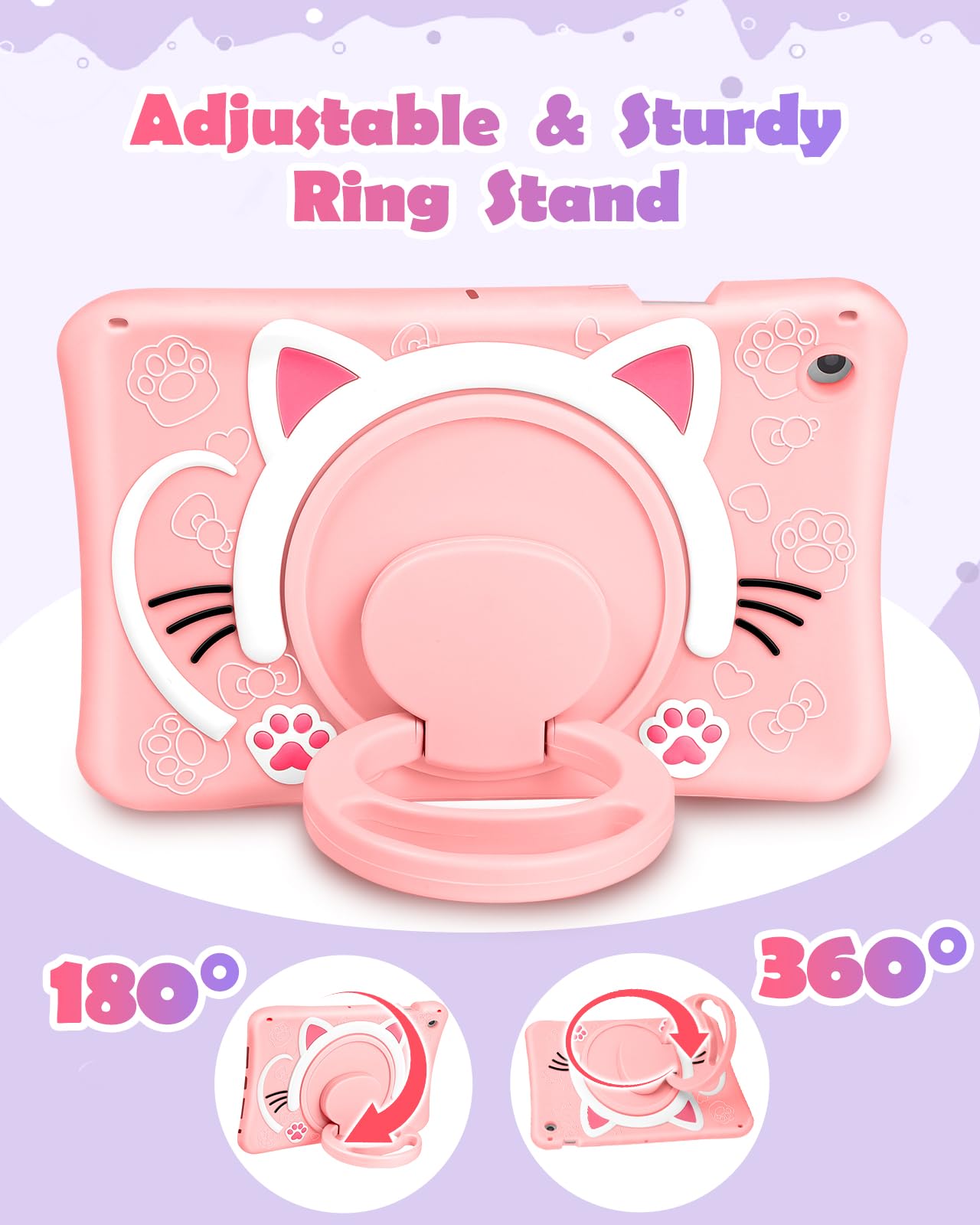 Wazzasoft For Samsung Galaxy Tab A8 10.5 Case Girls Cute Cat Kawaii Cover Girly 3D Cartoon Women Kitten With Rotating Handle Sta