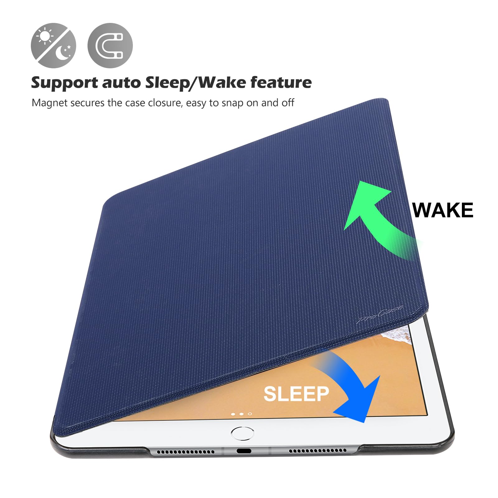 Procase Smart Cover For Ipad 9.7 (2018 & 2017, Old Model) / Ipad Air 2 / Ipad Air Case, Slim Stand Protective Folio Case For Ipad 9.7 Inch 5Th/6Th Generation, Also Fit Ipad Air 2 / Ipad Air  Navy