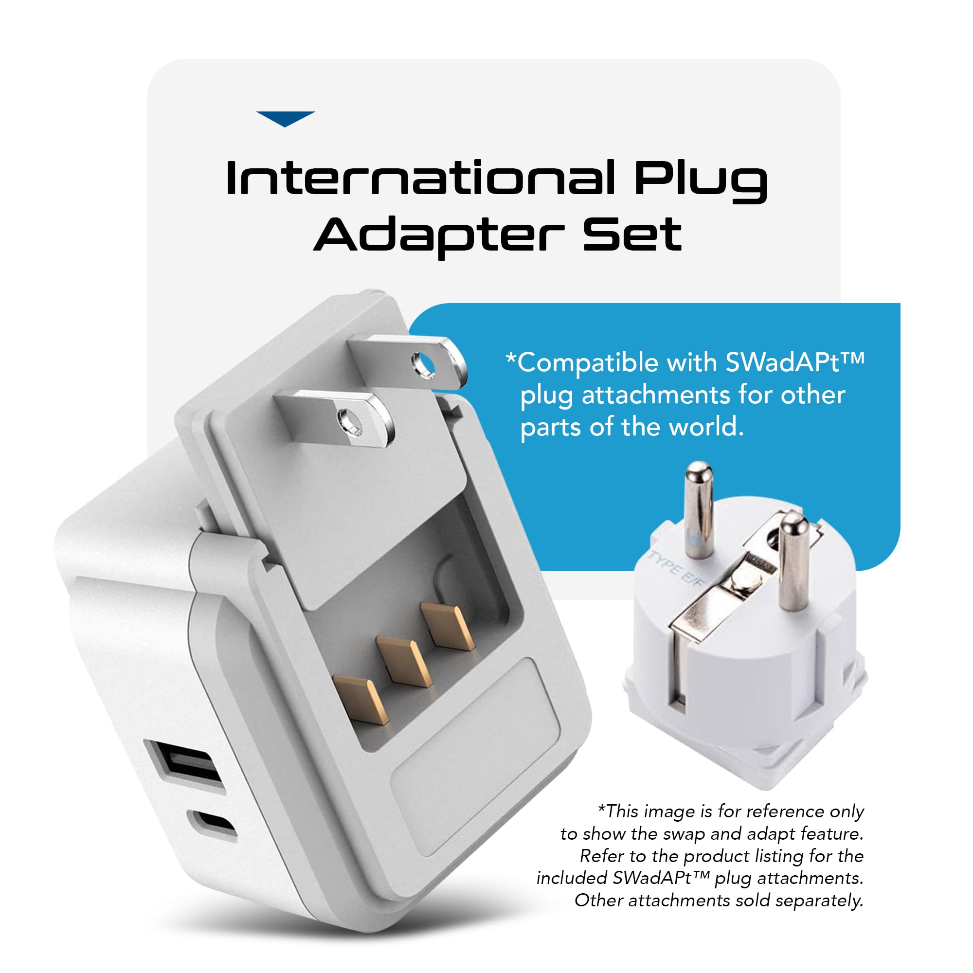 Ceptics International Power Plug Adapter Travel Set, 20W Pd & Qc, Safe Dual Usb & Usb C 3.1A   2 Usa Outlet   Compact   Use Euro