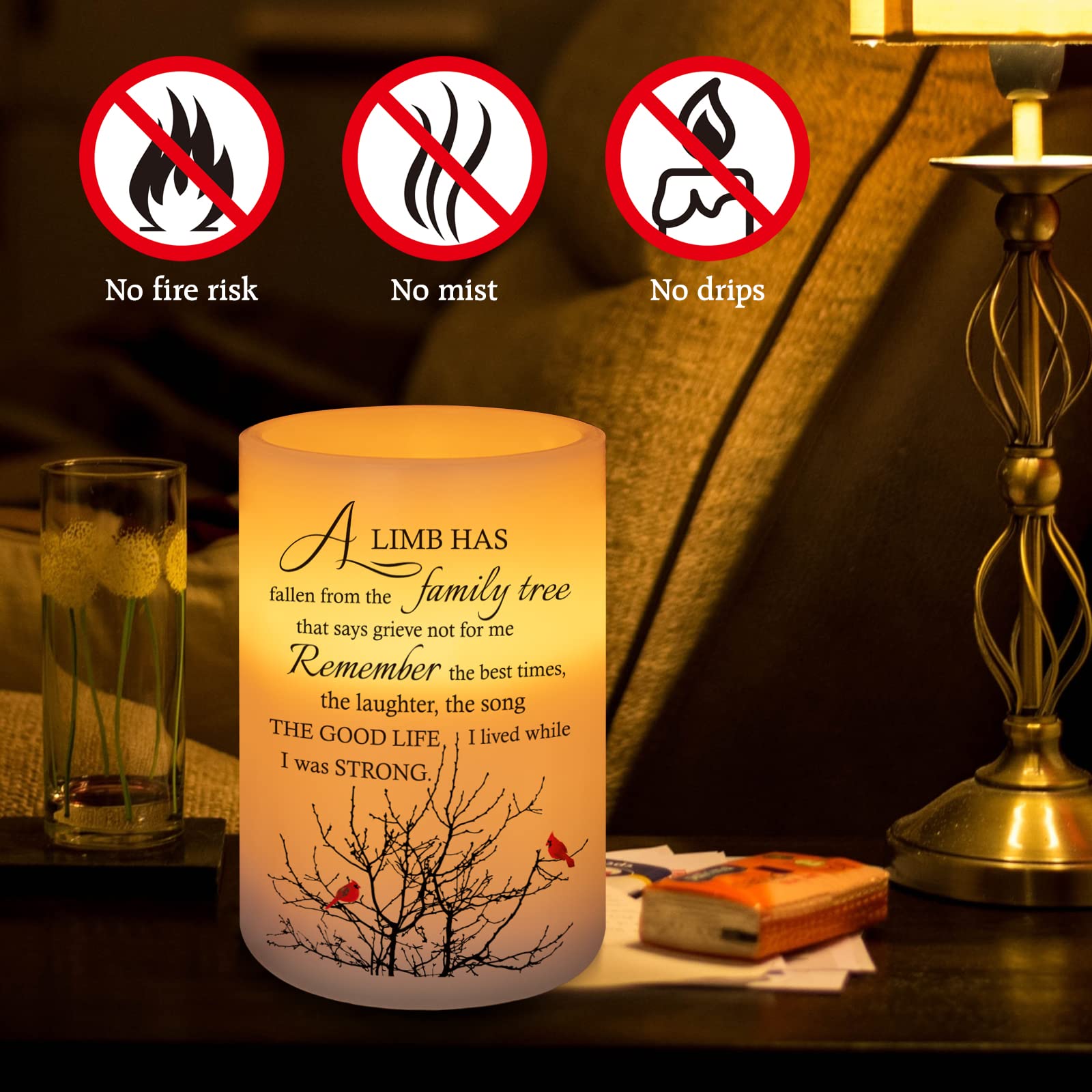 Hn Haiinaa Sympathy Candle   Custom Memorial Gift, Realistic Wax, Printed Poetic Words And Lilies, Battery Operated, 6H Timer, S