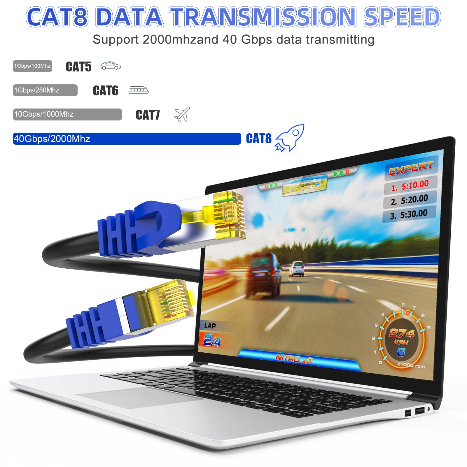 Aoforztech Cat 8 Ethernet Cable 60 Ft,Heavy Duty High Speed Network Internet Cable, Rj45 Connector,26Awg 40Gbps 2000Mhz Patch Cord,S/Ftp Indoor & Outdoor Lan Cable Waterproof(Black)