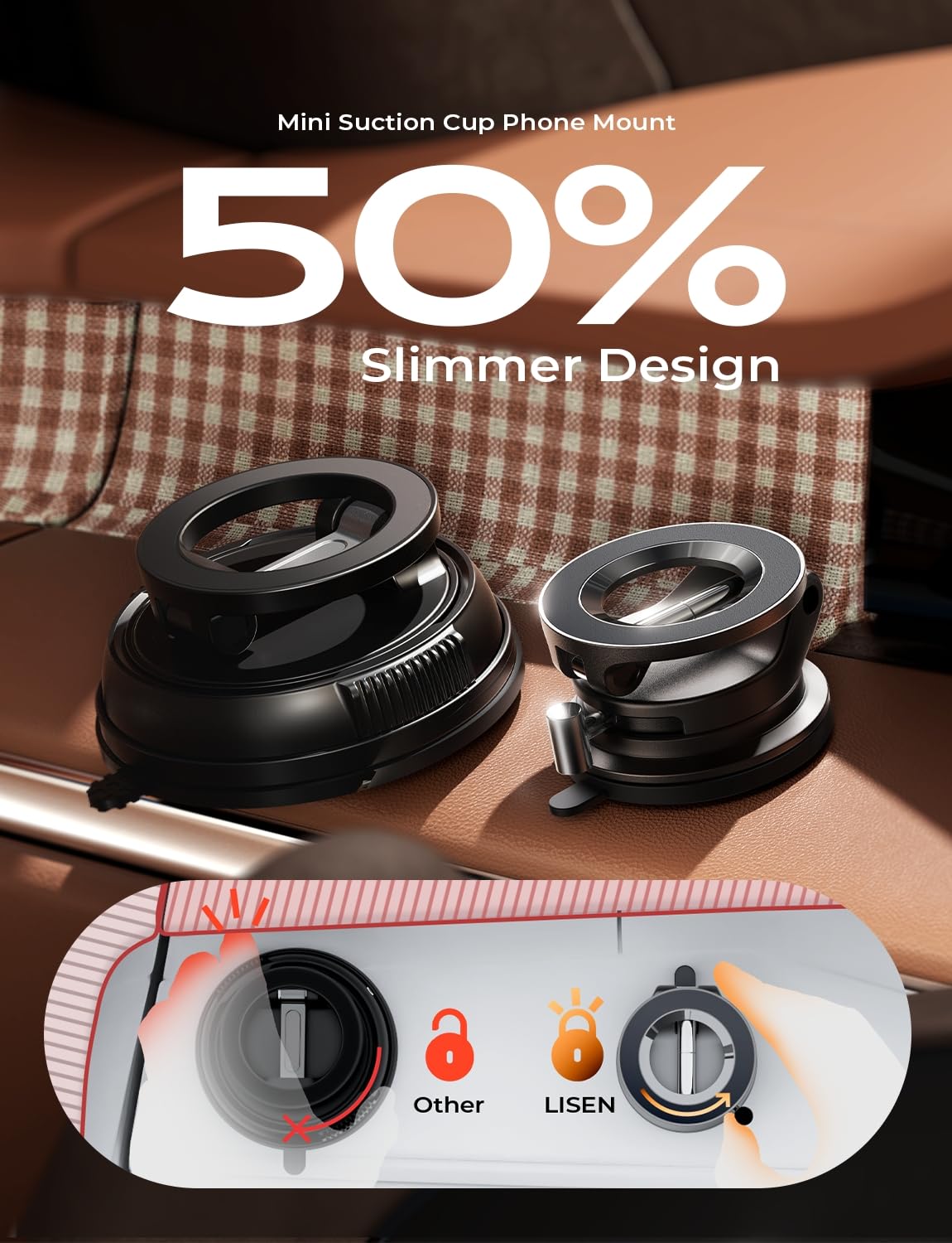 Lisen Suction Cup Phone Mount, Vacuum Magnetic Phone Holder, 360 Adjustable For Magsafe Car Holder Foldable Suction Phone Mount