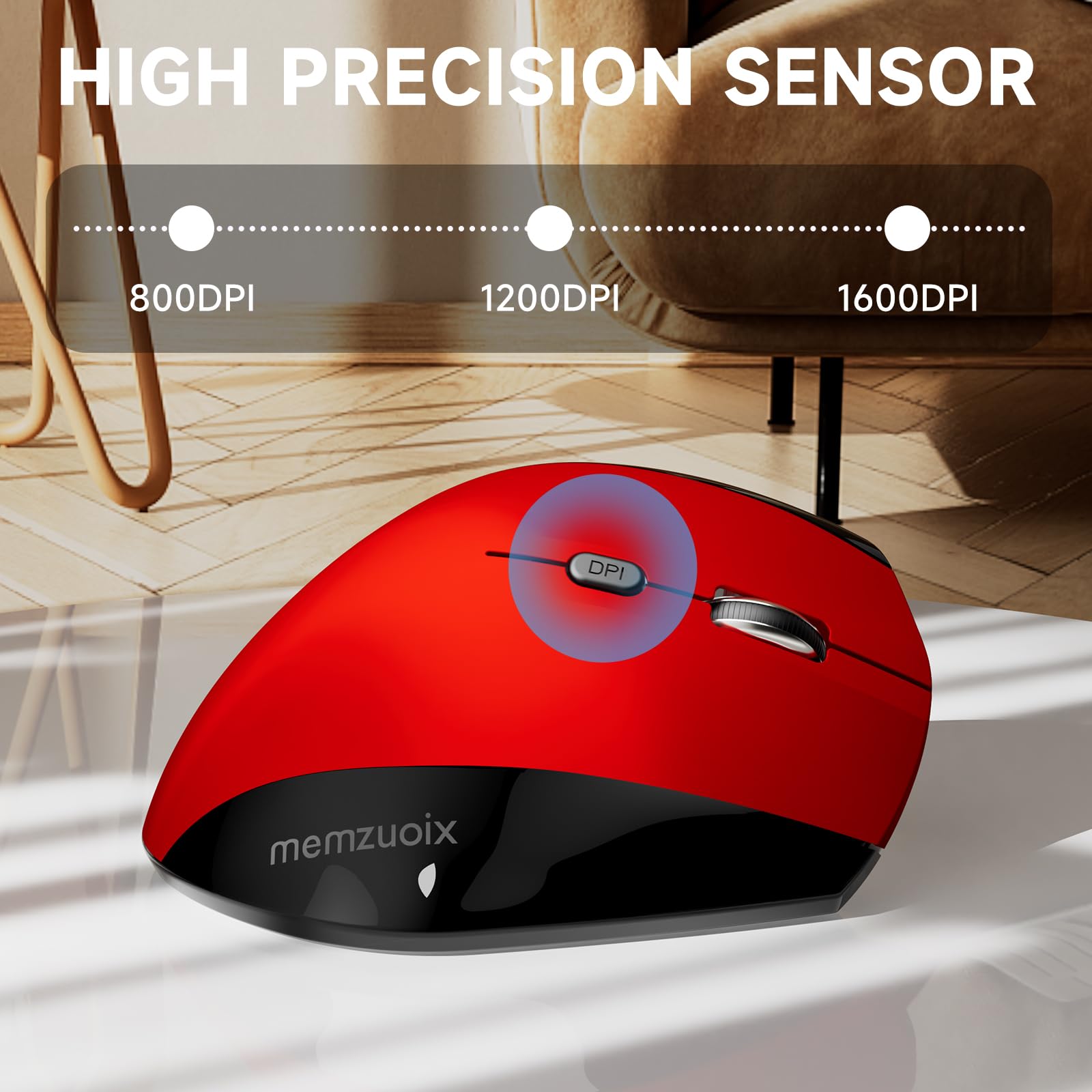 Memzuoix Wireless Ergonomic Mouse 2.4G,800/1200/1600 Dpi Large Wireless Mouse With Usb Receiver,Optical Cordless Mice For Computer,Laptop,Macbook,Desktop,Pc,6 Buttons,Red