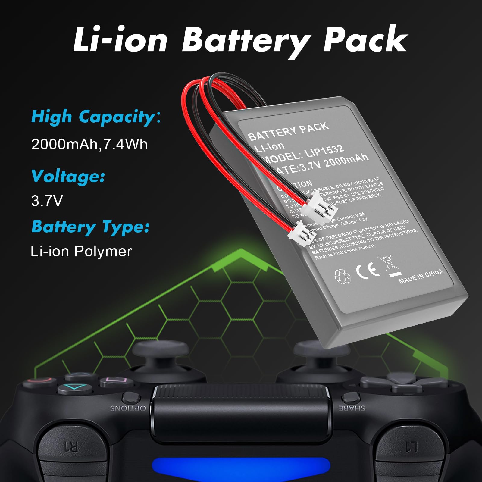 Kekucull 2 Pack 2000Mah Batteries For Ps4/Ps4 Pro/Ps4 Slim Controller,Replacement Lithium Battery For Playstation Ps4/Ps4 Pro/Ps