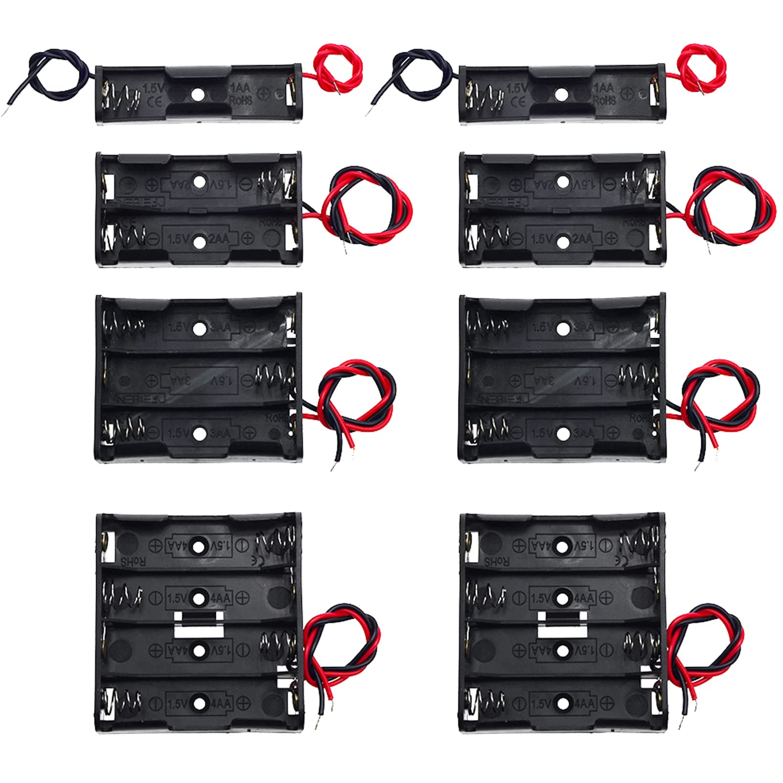 Qteatak 8 Pack Aa Battery Holder Bundle With Wire 1 Aa Battery Holder 1.5V, 2 Pcs, 2 Aa Battery Holder 3V, 2 Pcs, 3 Aa Battery H