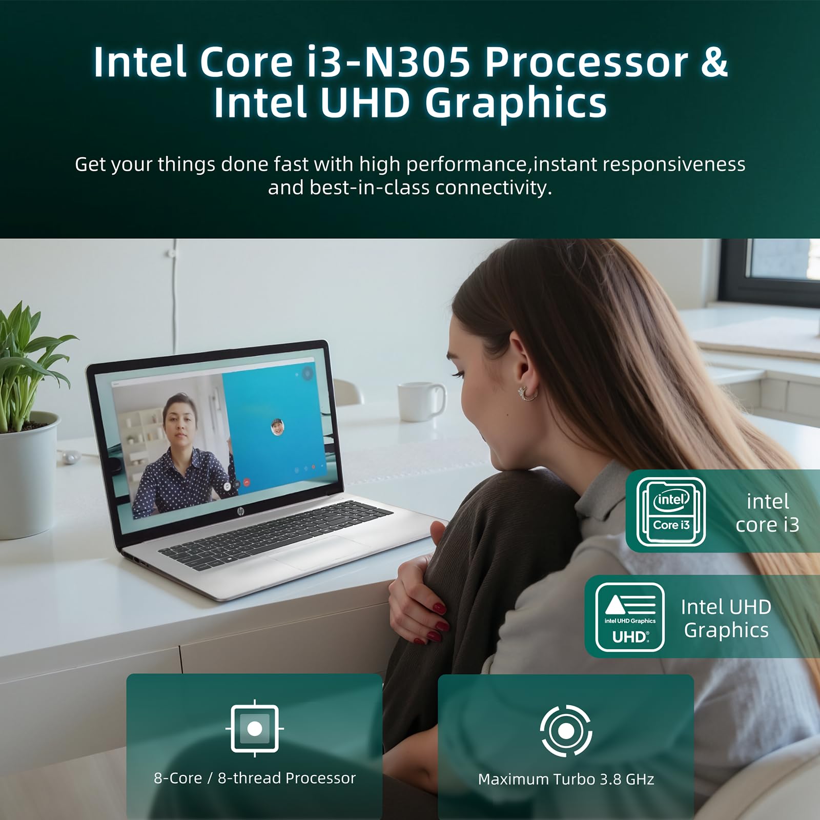 Hp 2025 17-Inch Laptop Computer - Intel 8-Core I3-N305, 17.3 Hd+ Anti-Glare Display, Win 11 Pro, Ai Copilot, Numeric Keypad, Hdm