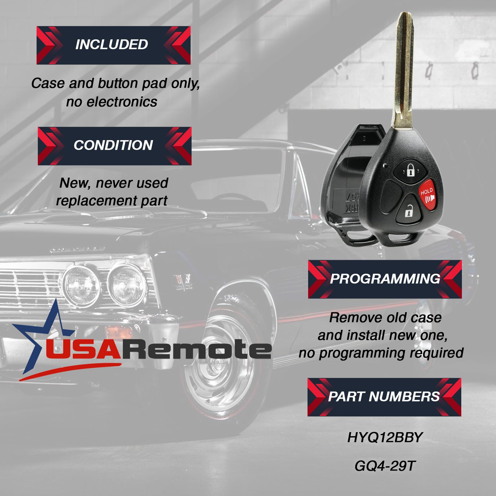 Key Fob Keyless Entry Remote Shell Case & Pad Fits Toyota 4Runner Matrix Rav4 Venza Yaris/Scion Iq Tc Xb Xd (Hyq12Bby, Gq4 29T,