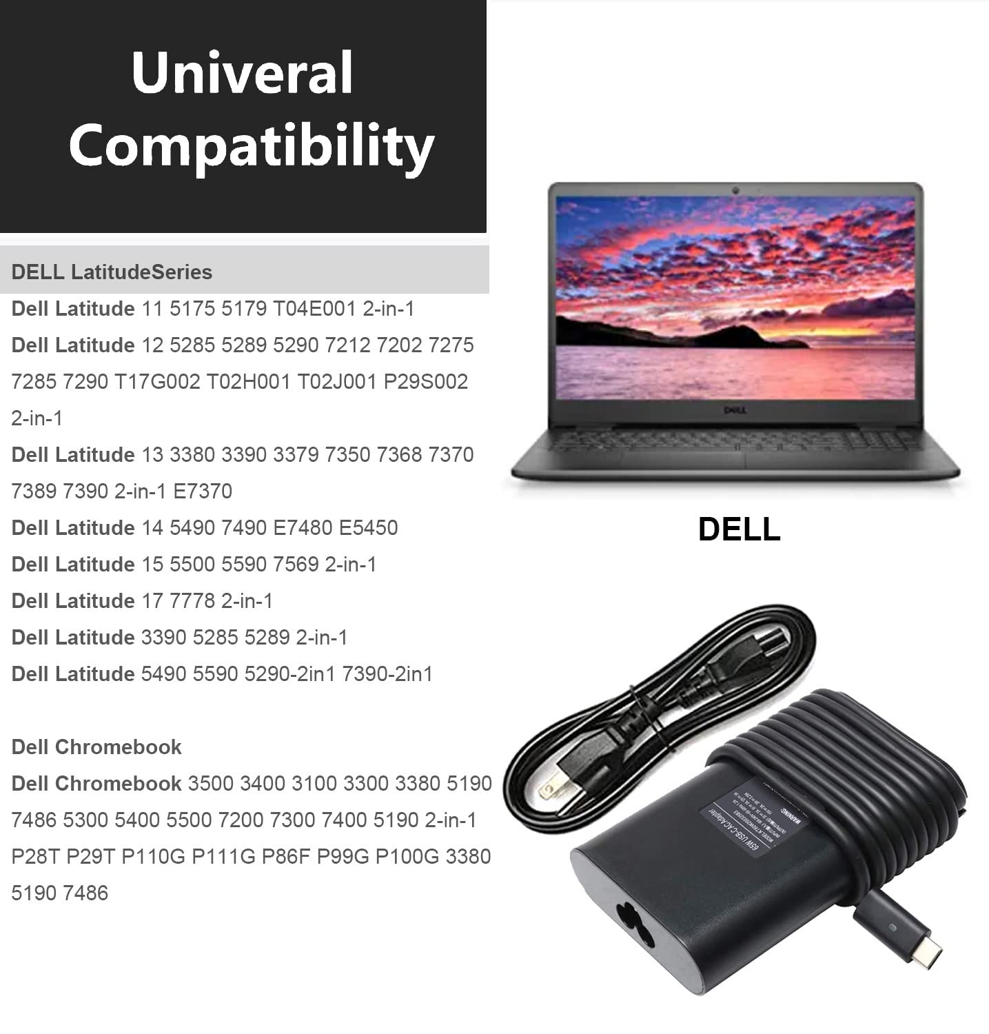 65W 45W Dell Laptop Charger Usb C For Dell Latitude 5420 5520 5320 7420 7430 7400 7370 7390 7275 7285, Xps 13 7390 9350 9380 937