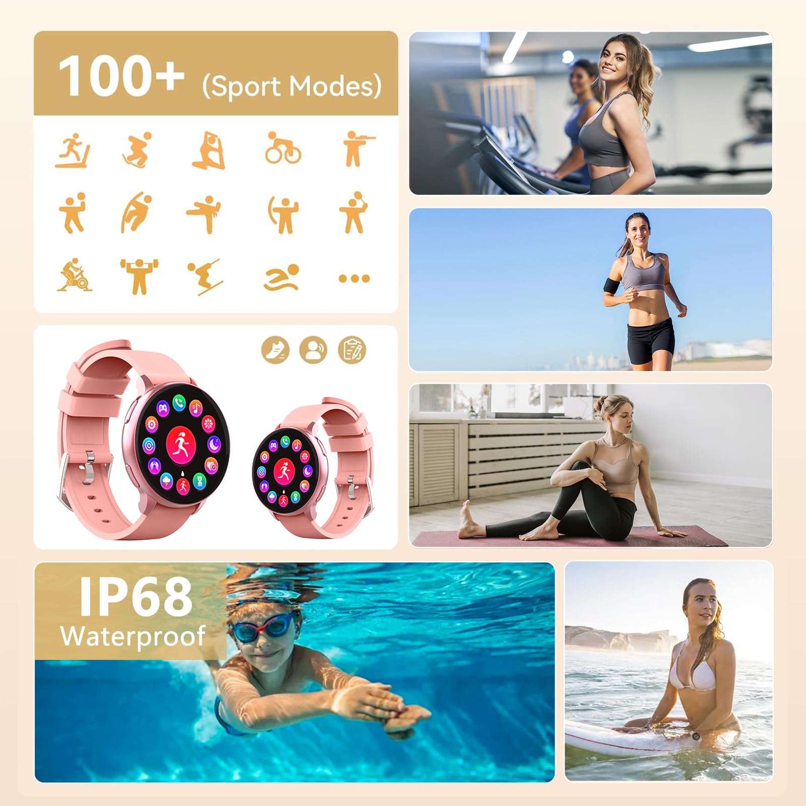 Blintok Smart Watch For Men Women Fitness Tracker With 100+ Sport Modes,Activity Trackers For Ios/Android Waterproof/Heart Rate/