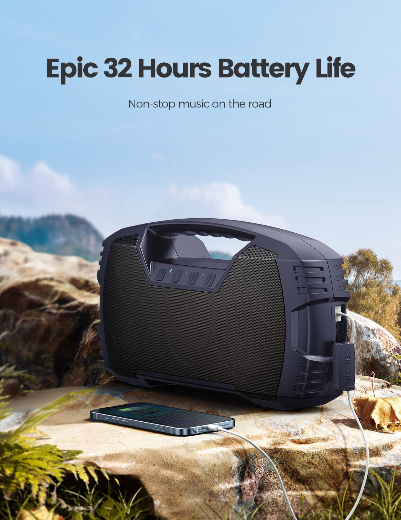 Ipx7 Waterproof Bluetooth Speaker, 40W Portable Wireless Speaker, 32H Playtime, Stereo Loud Sound, Deep Bass, Outdoor Speaker Wi