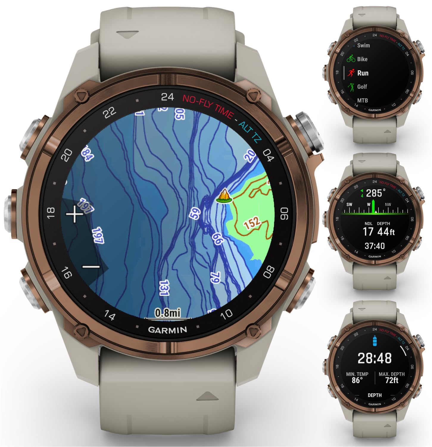 Wearable4U Garmin Descent Mk3 & Mk3I 51 Mm & 43 Mm W/T2 Transceiver: Titanium Dive Computer +Extra-Long Strap | Up To 25 Days Ba
