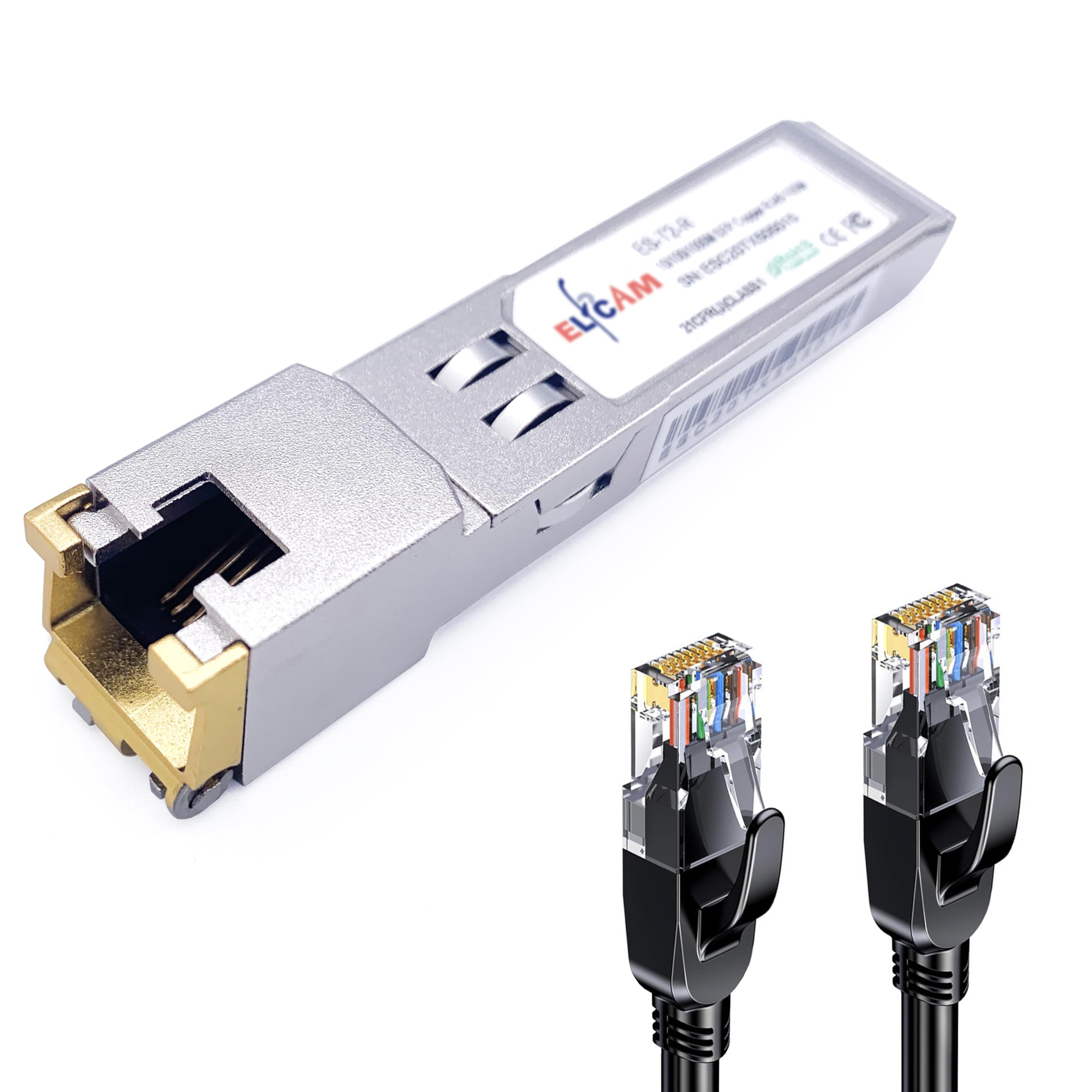 Elfcam   10Gb Sfp+ Module In Rj45 Port, 10Gb Sfp+ Module 10Gbase T 30M With 3M Cat8 Network Cable