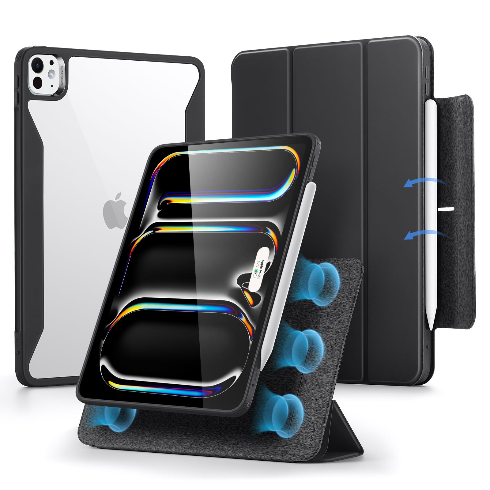 Esr For Ipad Pro 11 Inch Case 2024 5Th Gen (M4), Ipad Pro 11 Case With Pencil Holder, Removable Magnetic Cover, Vertical Stand, Fully Supports Pencil Pro And Pencil(Usb C), Rebound 360 Series, Black