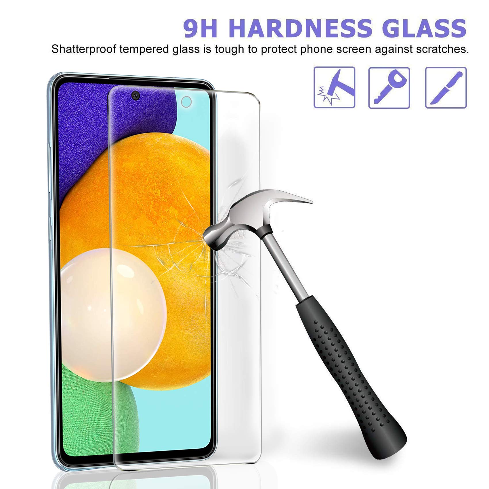 Ferilinso [5 Pack 3 Pack Screen Protector + 2 Pack Camera Lens Protector For Samsung Galaxy A52 4G&5G/ A52S 5G [Hd] [Tempered Gl