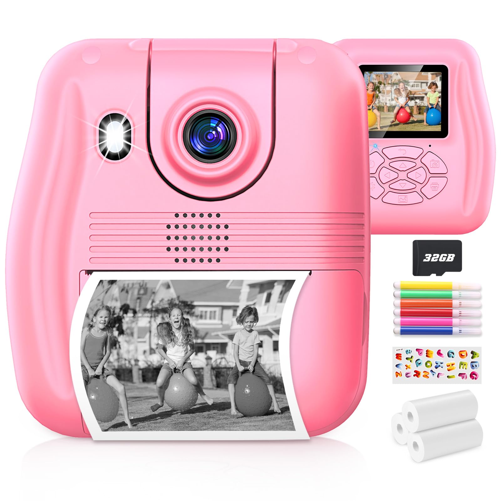 Instant Print Camera Gift For Kids Age 3 12 Girls Boys, 1080P Hd Selfie Digital Camera, 12Mp Kids Print Camera Toy With 180Rotat