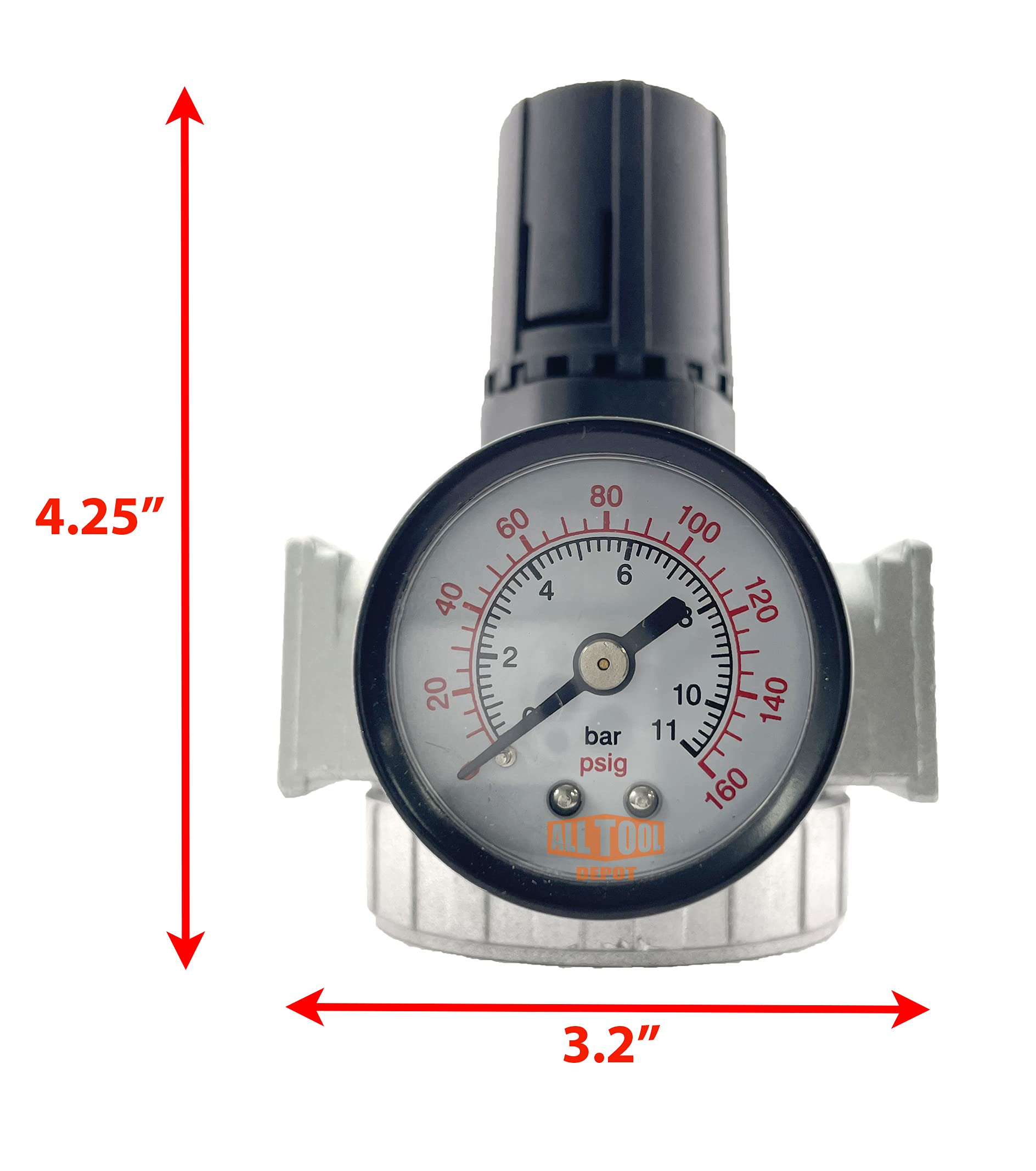 3/8    Npt Mid Flow In Line Compressed Air Pressure Regulator For Air Compressor, 7 To 150 Psi Adjustable