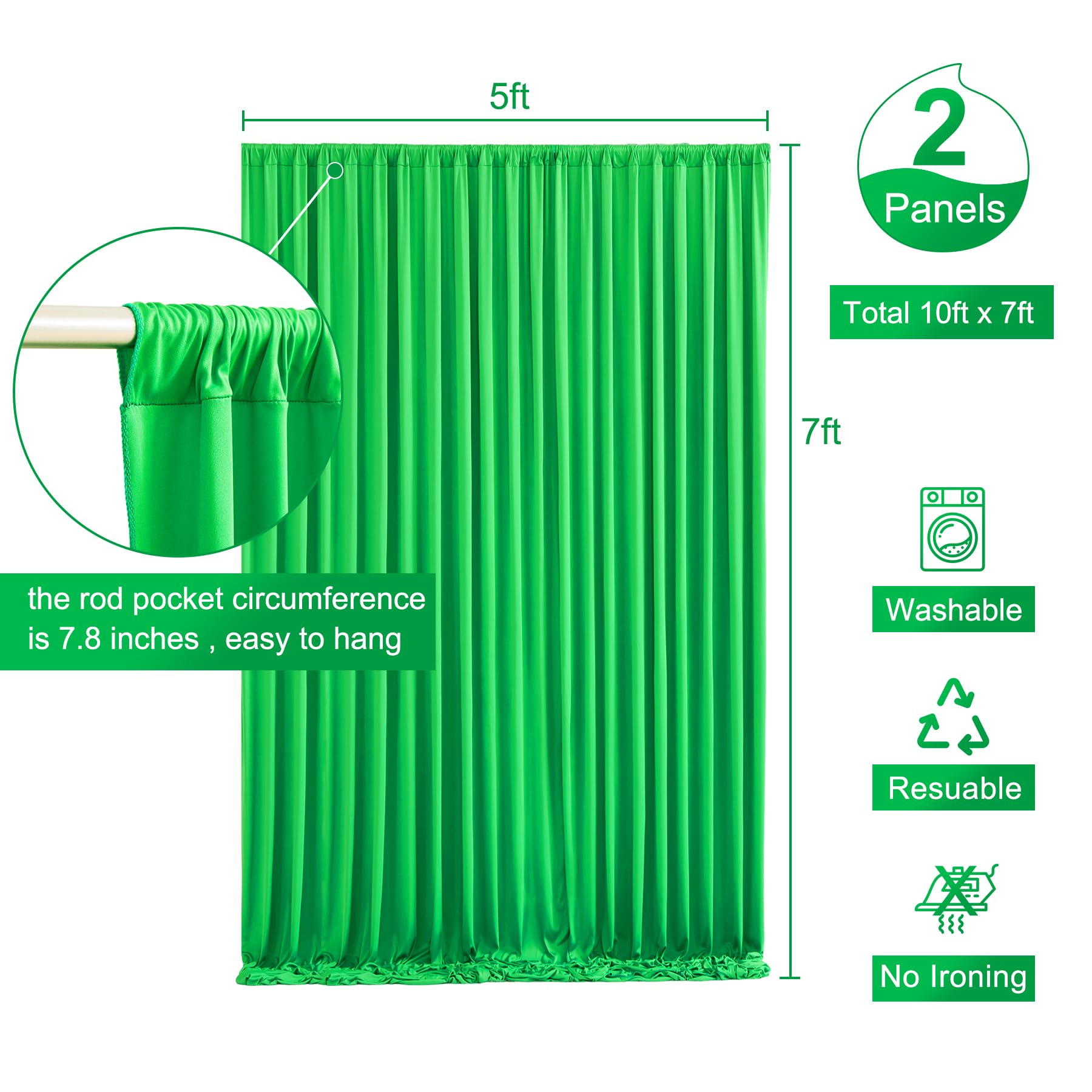 10Ft X 7Ft Green Backdrop Curtain For Parties Green Wrinkle Free Backdrop Drapes Panels For Baby Shower Birthday Party Photo Pho