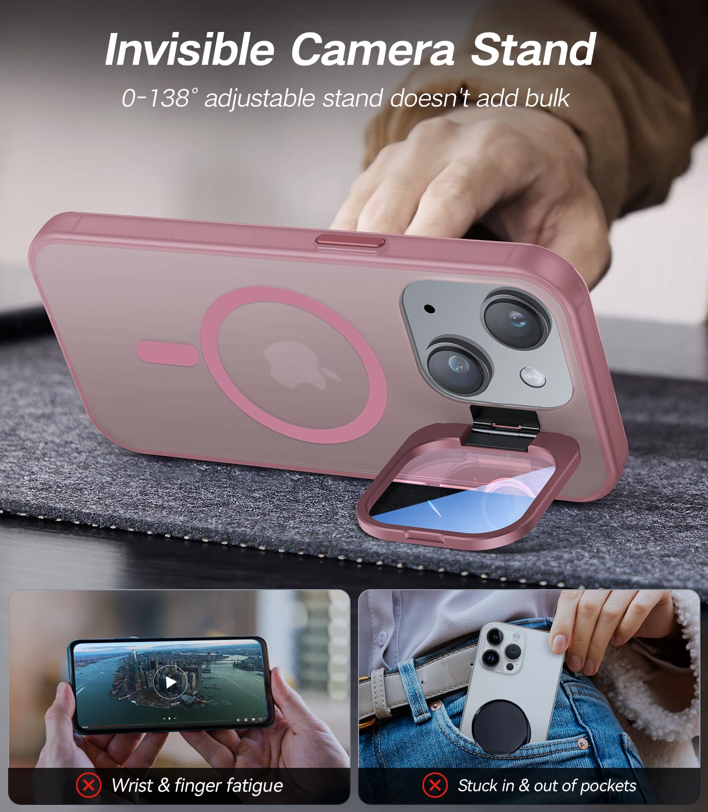 Vofata For Iphone 14 Plus Case With Metal Camera Stand [Built In 9H Camera Lens Protector][Compatible With Magsafe] Military Gra