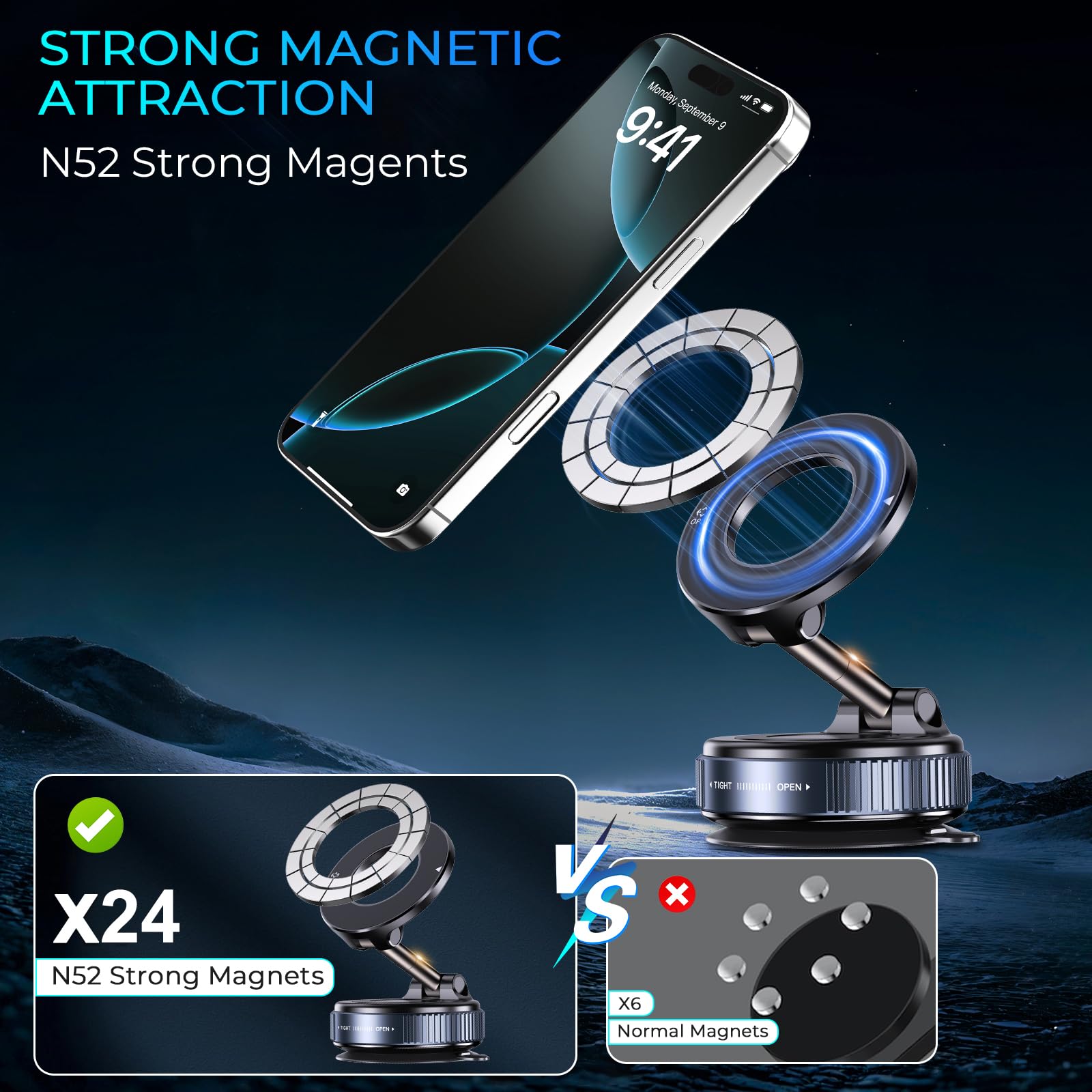 Jfchsk Vacuum Magnetic Phone Holder, Compatible With Magsafe Iphone And All Smartphones, Car/Gym/Kitchen/Mirror/Smooth Surface,