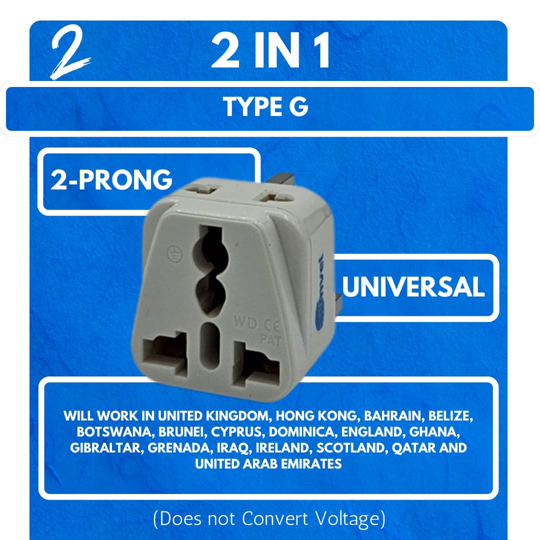 Tmvel Universal International Power Adapter 2 In 1 Uk Travel Plug Converter For Type G   Ideal For United Kingdom, Ireland, Grea