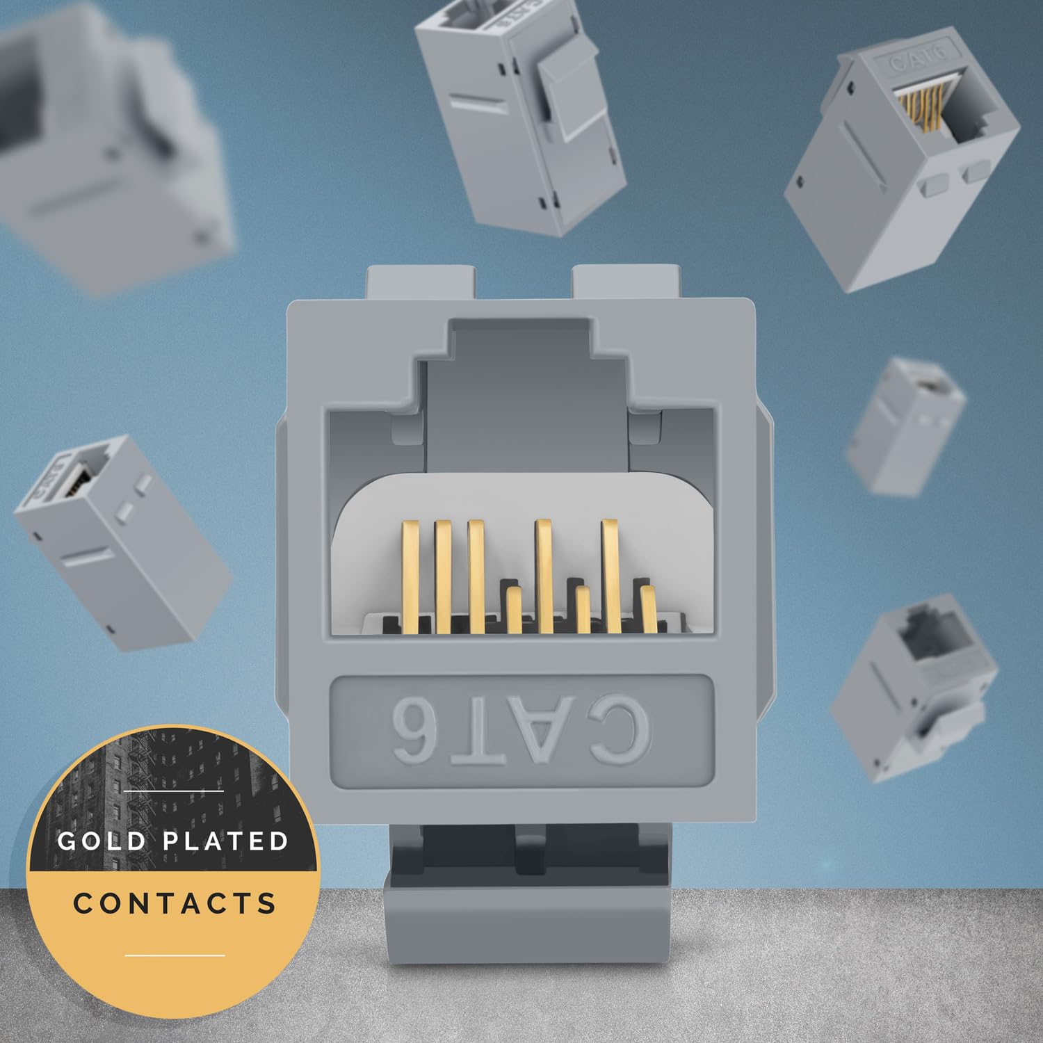 Everest Media Solutions Rj45 Cat6 Keystone Coupler In Gray   6 Pack   Female To Female Ethernet Keystone Jack For Standard Wall