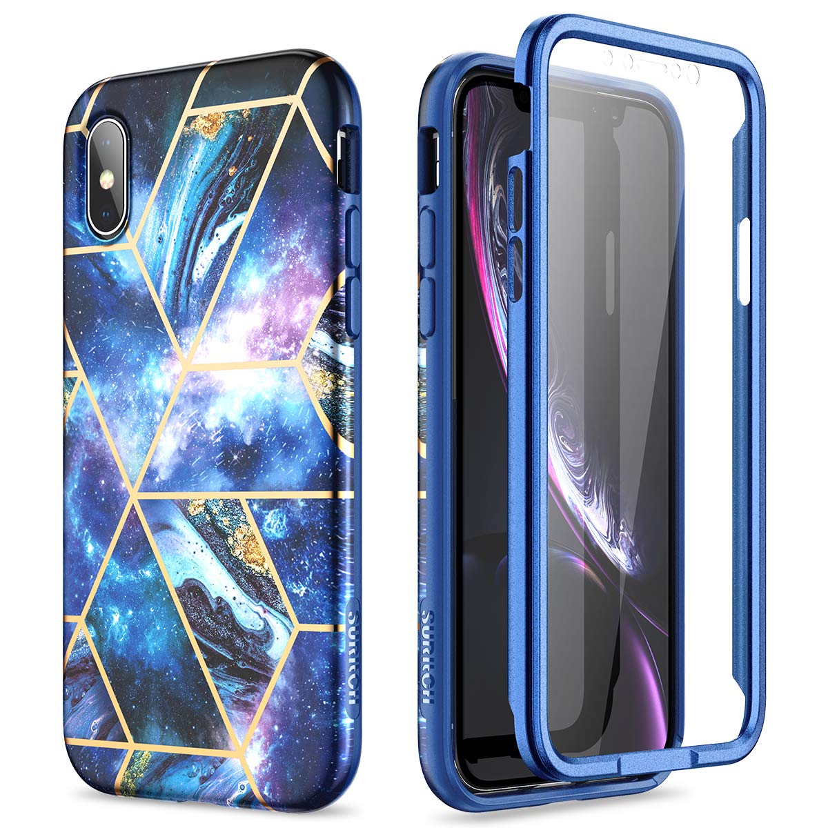 Suritch Marble Iphone Xs Case/Iphone X Case, [Built In Screen Protector] Full Body Protection Hard Pc Bumper + Glossy Soft Tpu R