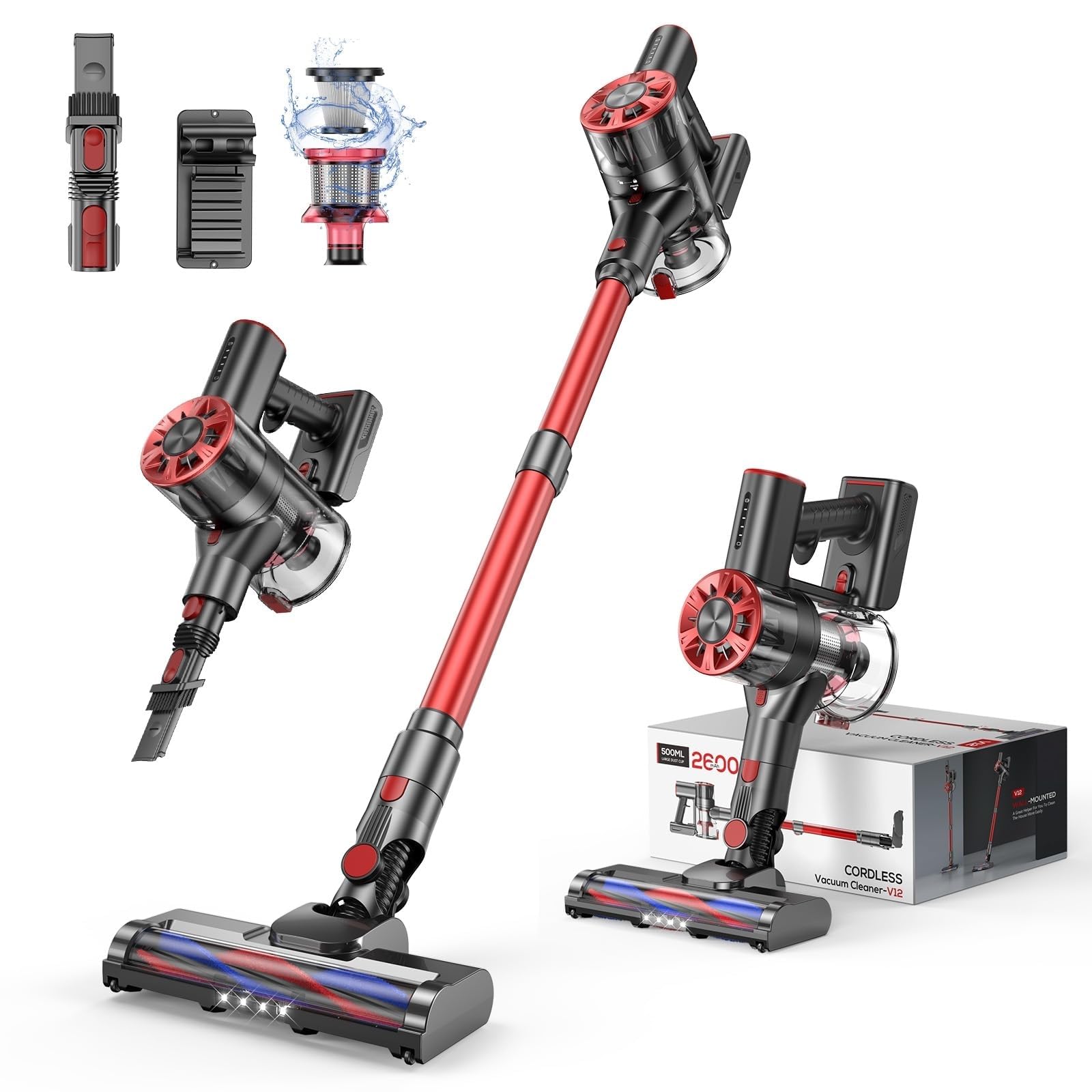 Comvtu Cordless Vacuum Cleaner Rechargeable with 2600mAh Detachable Battery, Powerful Vacuums with 2 Adjustable Modes, Lightweig