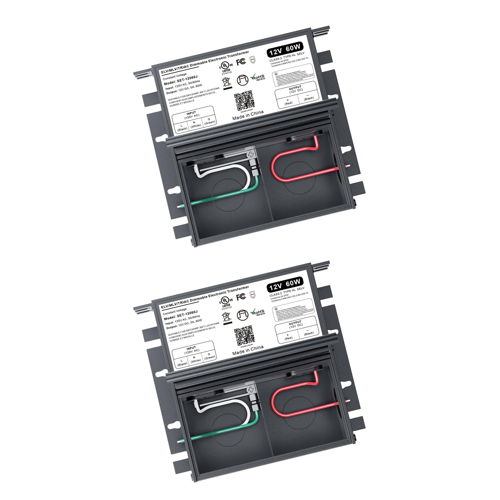 2 Pcs 60W 12V Dimmable Led Driver, Triac/Elv/Mlv Ac To Dc Power Supply For Led Light, Halogen Bulb, Led Transformer Compatible W