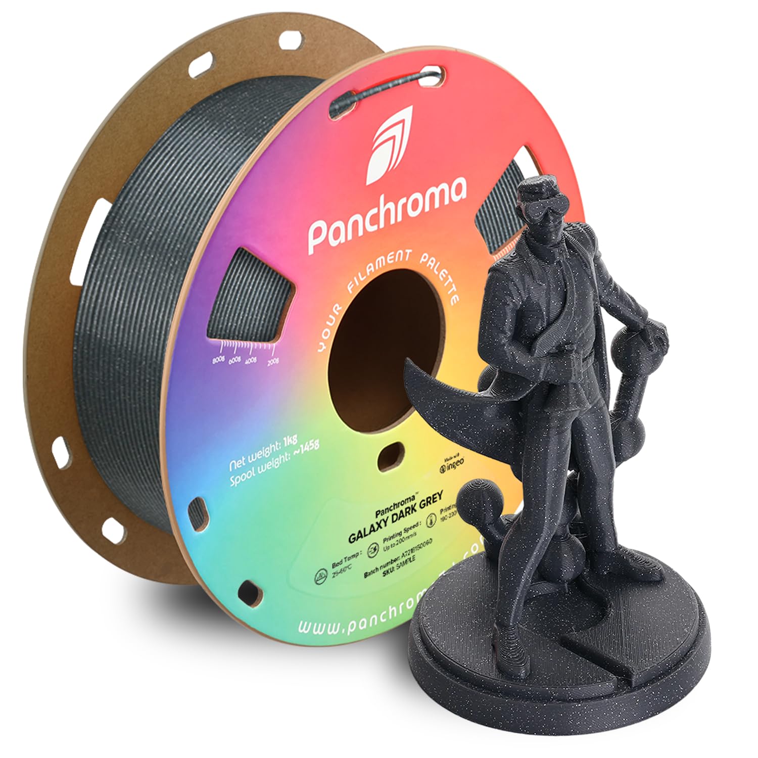 Polymaker Panchroma Galaxy PLA Filament 1.75mm, Galaxy Dark Grey 3D Printer PLA Filament 1kg - Twinkling 3D Printing Filament, D