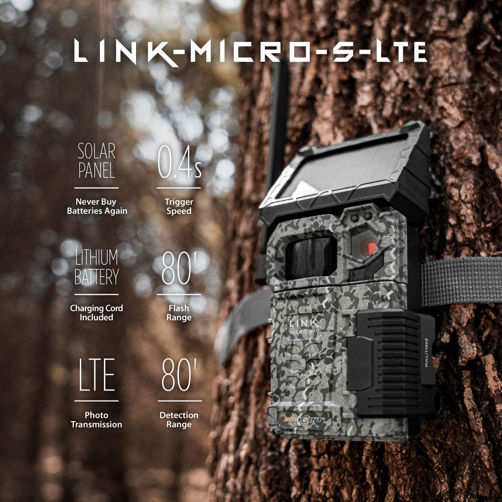 Spypoint Link Micro S Lte V Trail Camera Cellular Solar Panel 10Mp Photos Night Vision 4 Led Infrared Flash 80'Detection Flash R