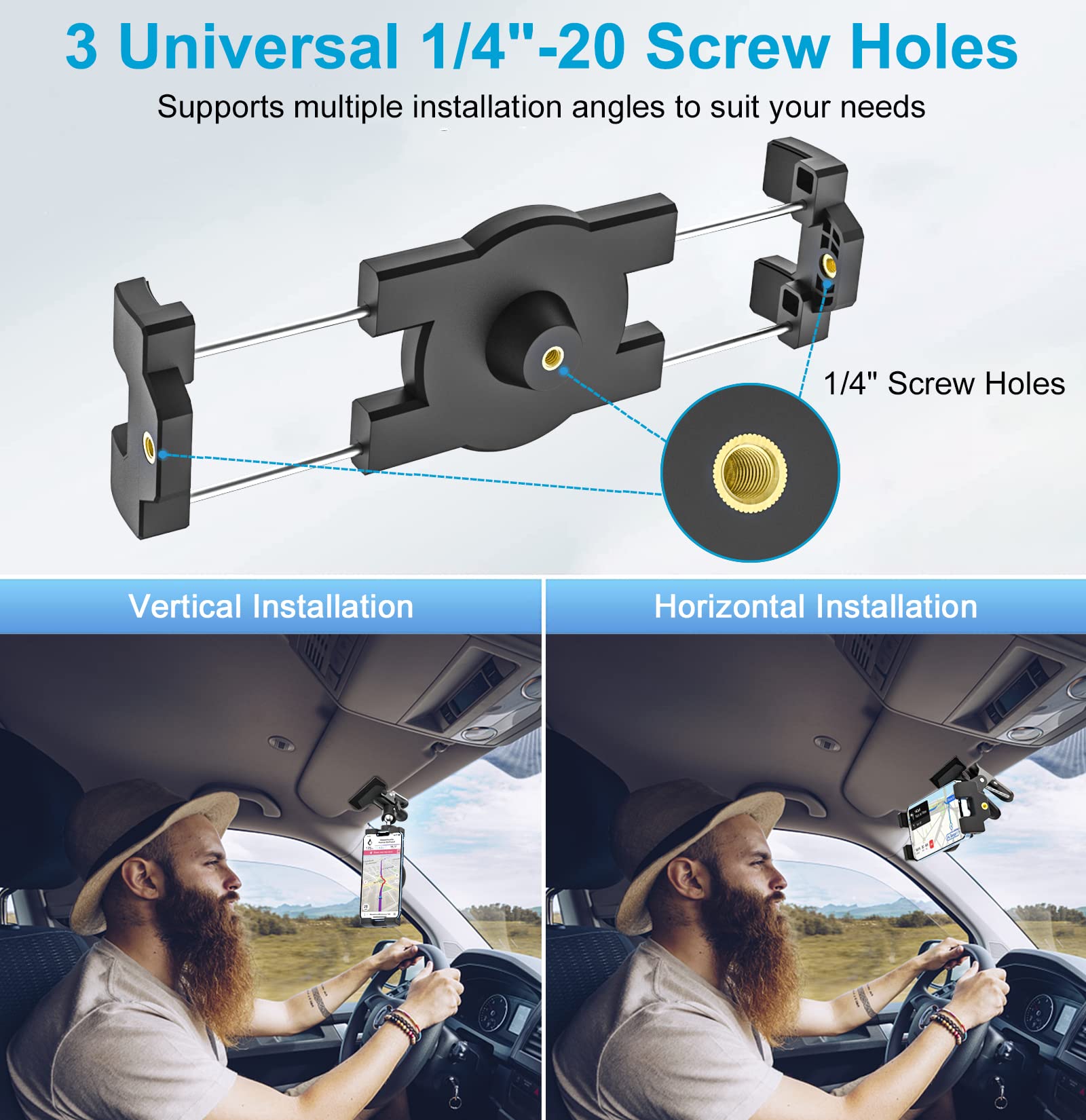 Gdzn Rotatable Sun Visor Tablet Holder, Universal Multi-Used Car Tablet Mount Clip With 1/4'' Screw For Ipad Pro Air Mini, Galax