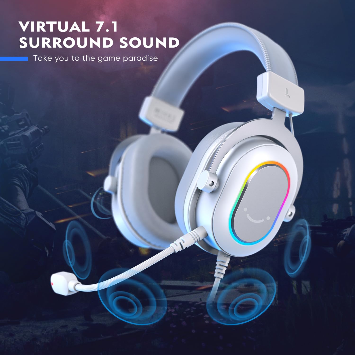 Fifine Usb Gaming Headset, Pc Headphones Wired With Microphone For Computer/Laptop, Over-Ear Rgb Headset With 7.1 Surround Sound