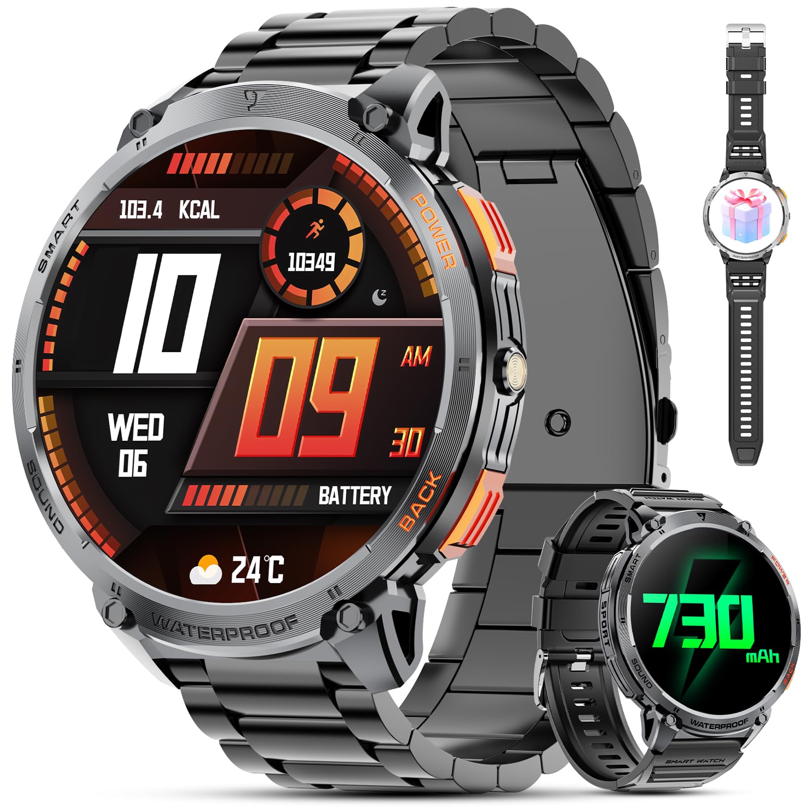 Haulvean Military Smart Watches For Men, 1.85 '' Hd Large Screen Smart Watch, Flashlight/730Mah/110+ Sports Modes Fitness Tracke