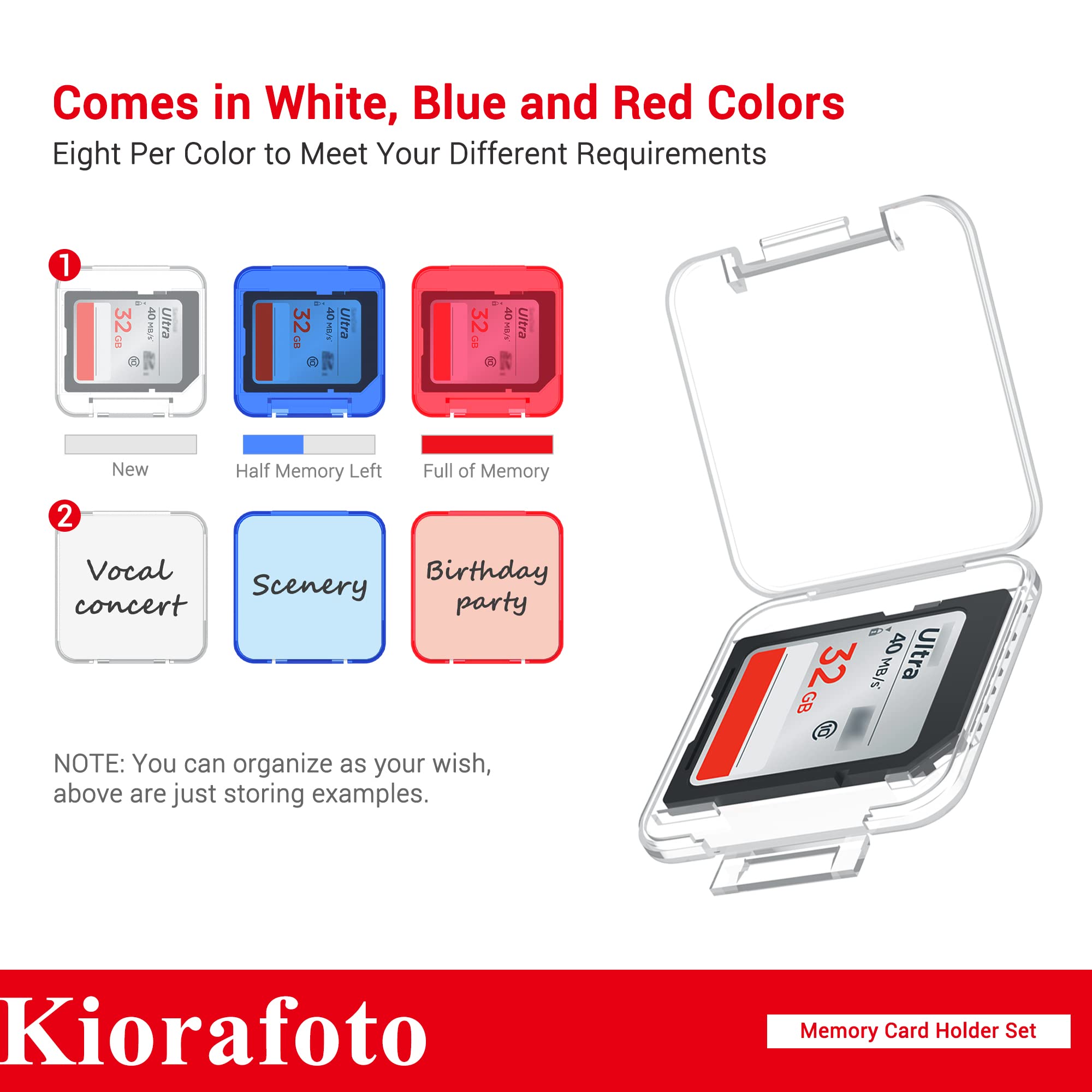 Kiorafoto 24 Pcs Multi Color Clear Plastic Sd Card Case Holder For 24 Sd Sdxc Sdhc Cards, Transparent Standard Memory Card Case