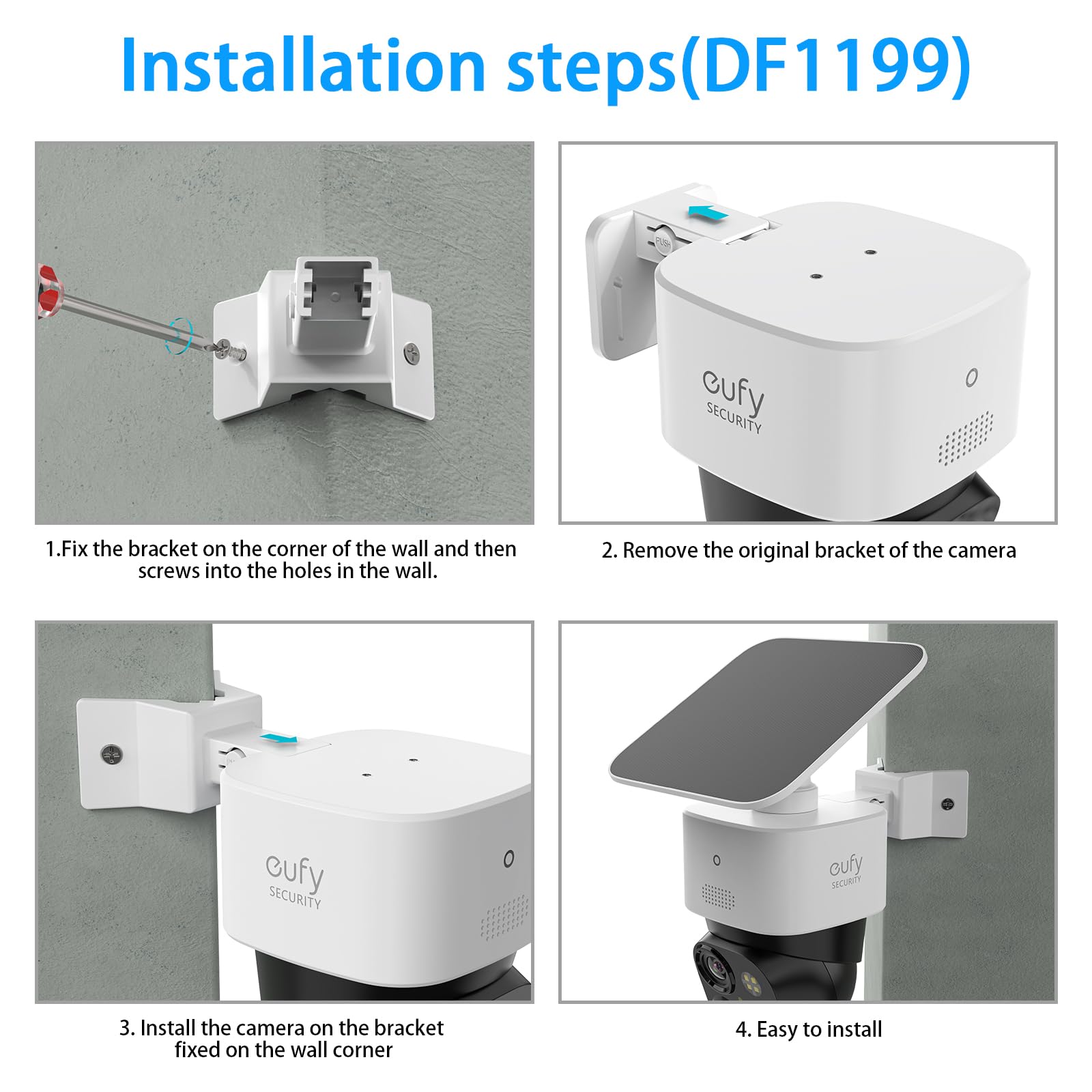 Koroao Corner Mount Bracket For Eufy Security Solocam S340/Solocam E30, Solar Panel Security Camera (White)