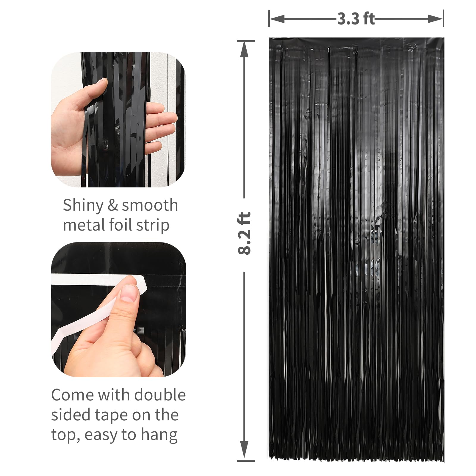 2 Pack Black Foil Fringe Curtains Streamers Party Decorations 3.3 X 8.2 Ft, Black Tinsel Curtain Fringe Backdrop For Parties, Do