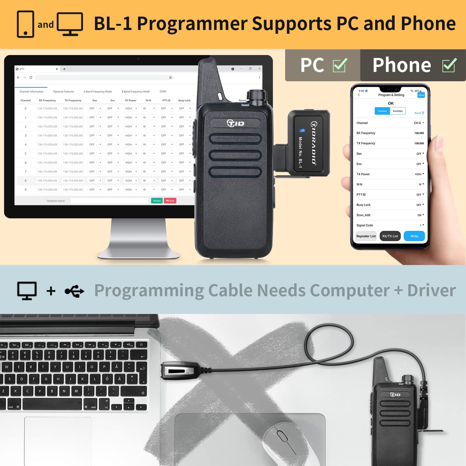 Tidradio Td M8S Radios Walkie Talkies For Adults Long Range,Rechargeable Two Way Radio With Earpieces,6 Way Multi Gang Charger And Wireless Programmer,For School Church Restaurant Business (6 Pack)