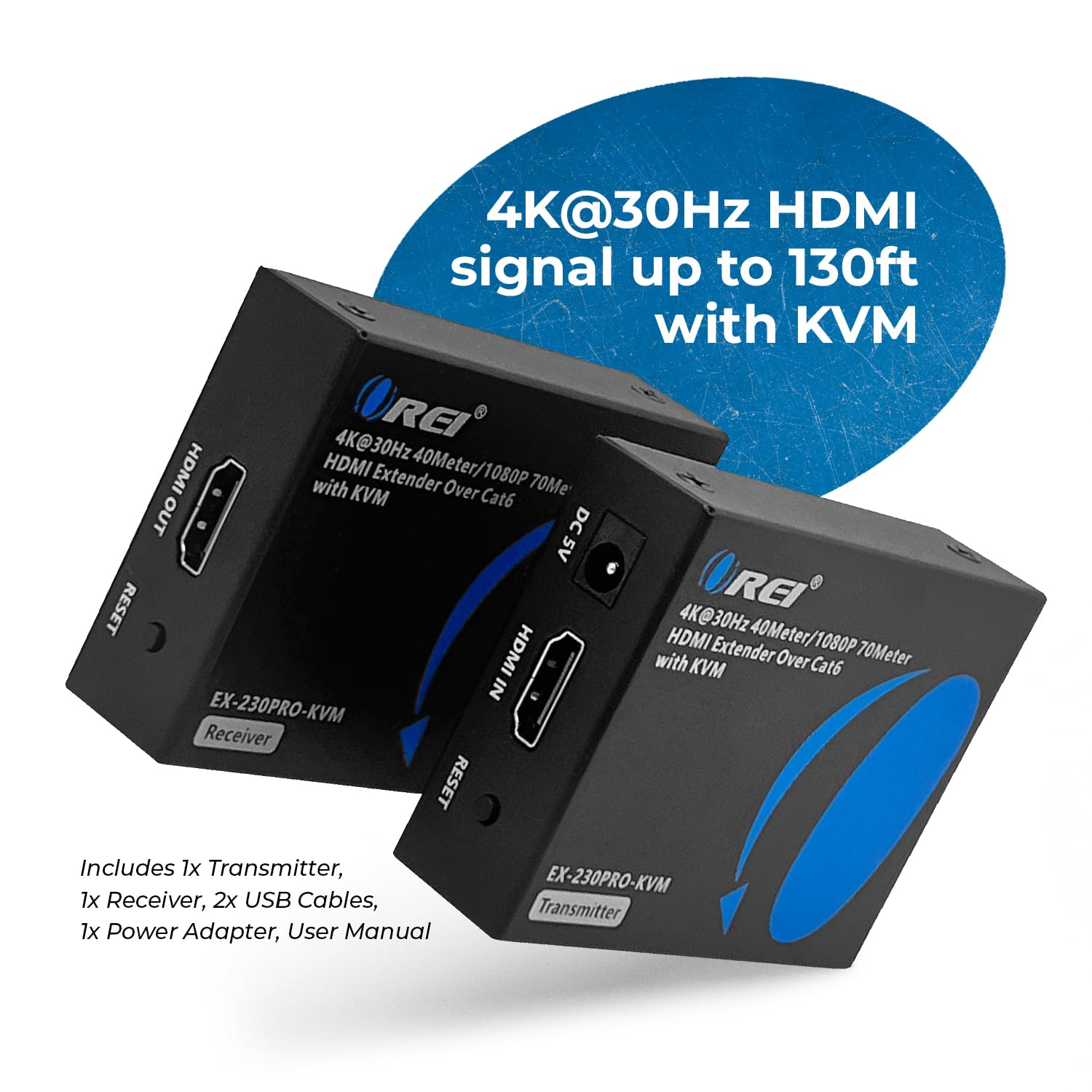Orei Kvm 4K Hdmi Extender Balun Over Single Cat6/7 Ethernet Cable 4K,30Hz Upto 130 Feet   2 Usb 1.1 Ports, Supports Keyboard And