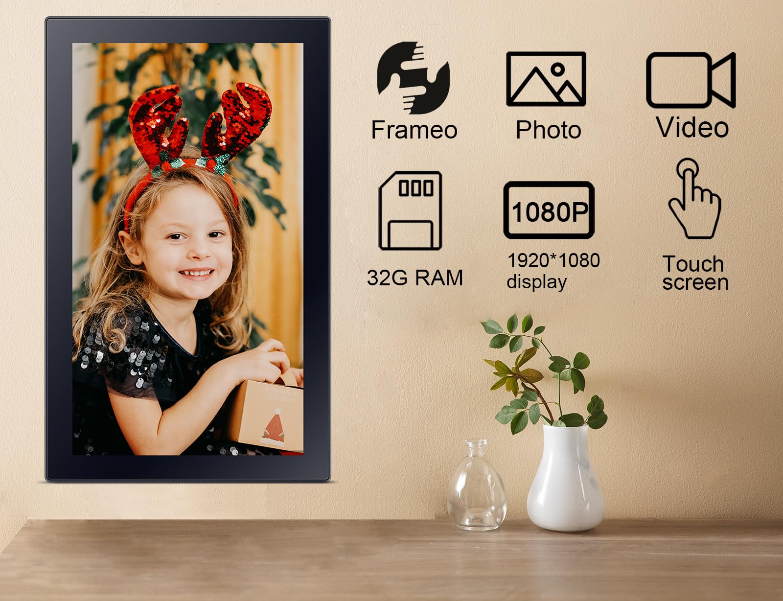 Frameo Digital Picture Frame With 1080P Ips Touch Screen Hd Disply,21.5 Inch Large Digital Photo Frame, 32Gb Wifi Frame With Swi
