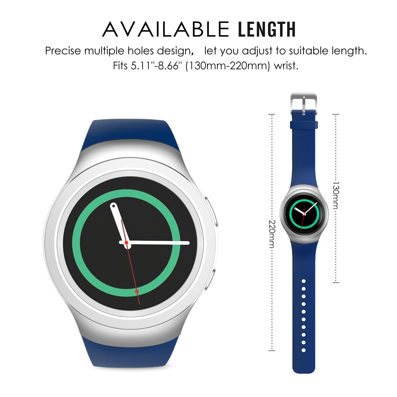 Moko Watch Band Compatible With Samsung Gear S2 (S2 Sm-R720 / Sm-R730 Only), Soft Silicone Replacement Sport Band, Not Fit S2 Cl