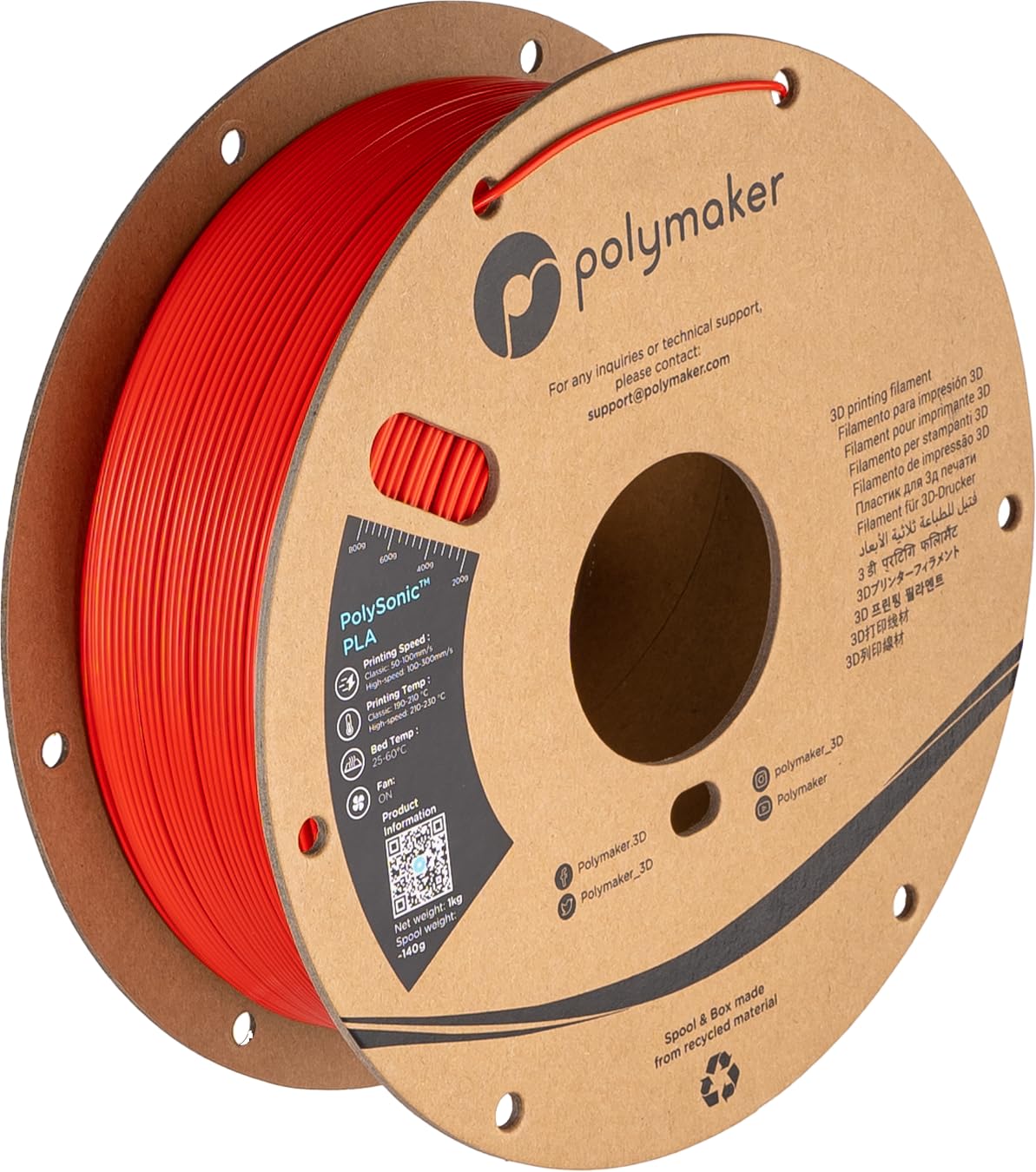 Polymaker High Speed PLA Pro Filament 1.75mm, Red PolySonic PLA Pro 3D Printer Filament 1kg - Stronger Fast Printing PLA Filamen