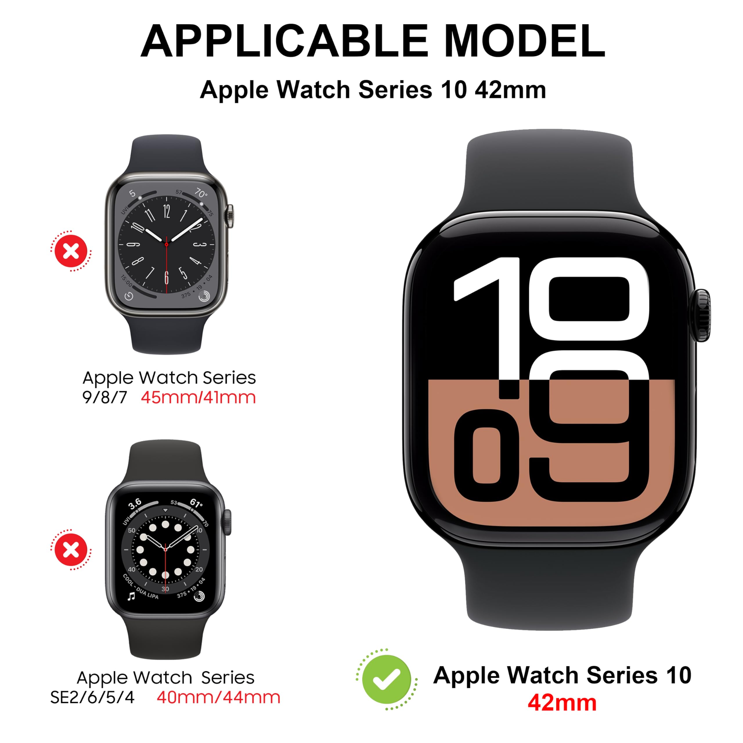 Diruite 2-Pack Apple Watch Series 10 Case 42mm with Tempered Glass Screen Protector - Black