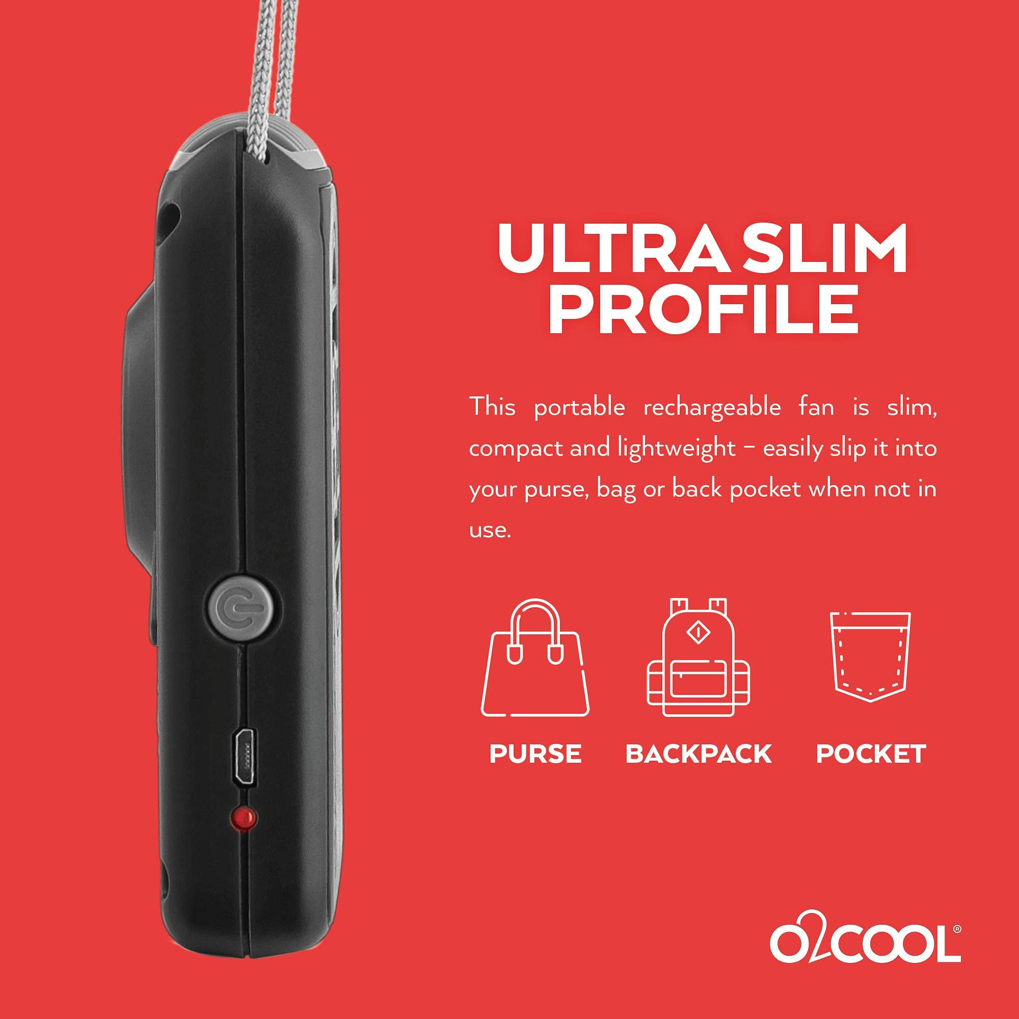 O2Cool Personal Travel Rechargeable Battery Powered Neck Cooling Fan, Single Pack (Black)