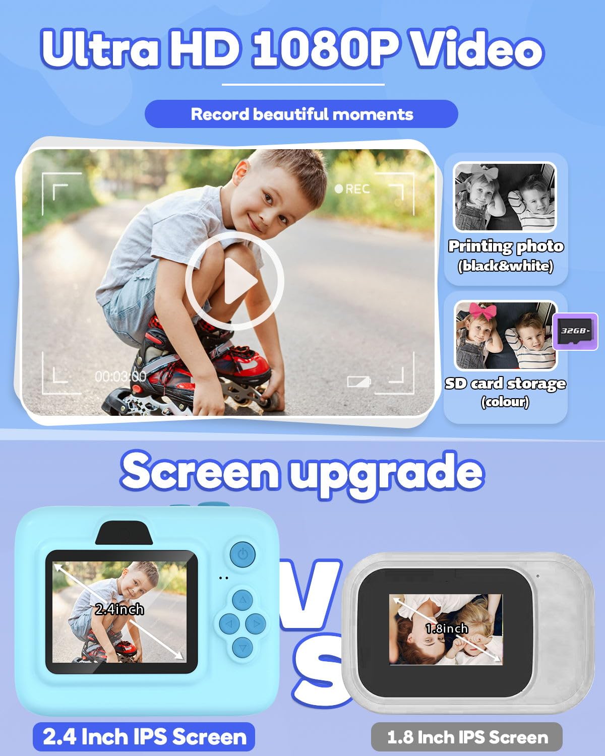 Dylanto Kids Camera Instant Print,1080P Kids Instant Cameras That Print Photos,Christmas Birthday Gifts For Girls Age 3 12,Porta