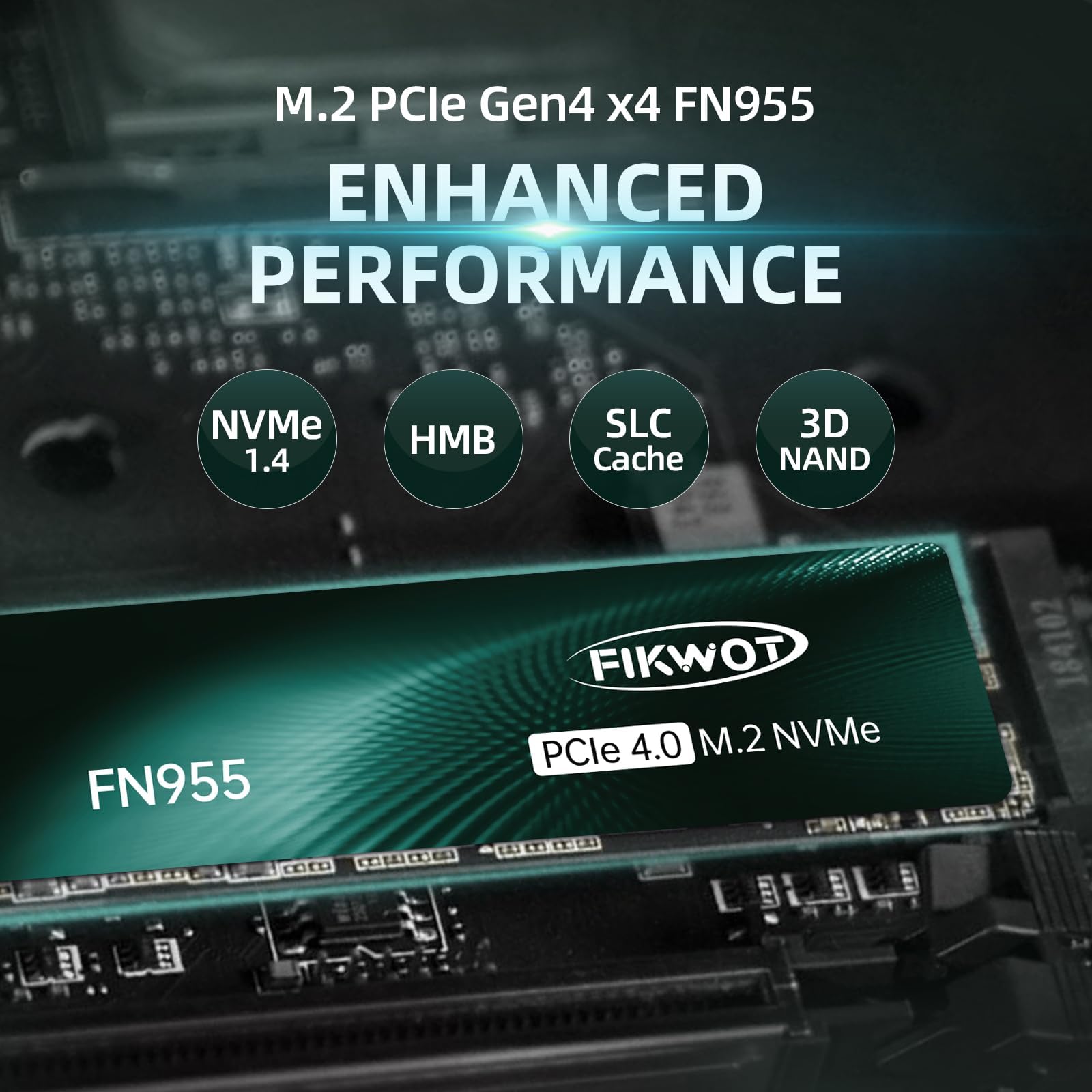 Fikwot Fn955 1Tb Ssd M.2 2280 Pcie Gen4 X4 Nvme 1.4 Internal Solid State Drive   Speeds Up To 7350Mb/S, Configure Slc Cache,Comp