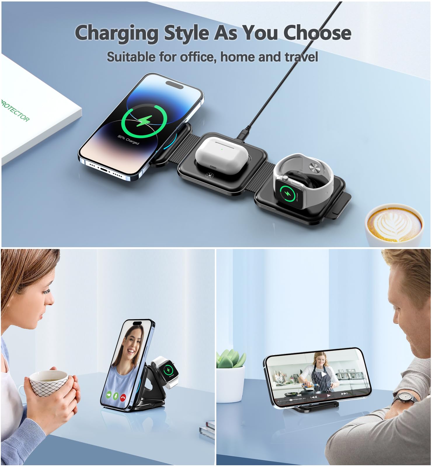 3 In 1 Charging Station For Apple Devices 20W Foldable Mag Safe Charger For Travel Wireless Charger Pad For Iphone 16 15 14 13 1